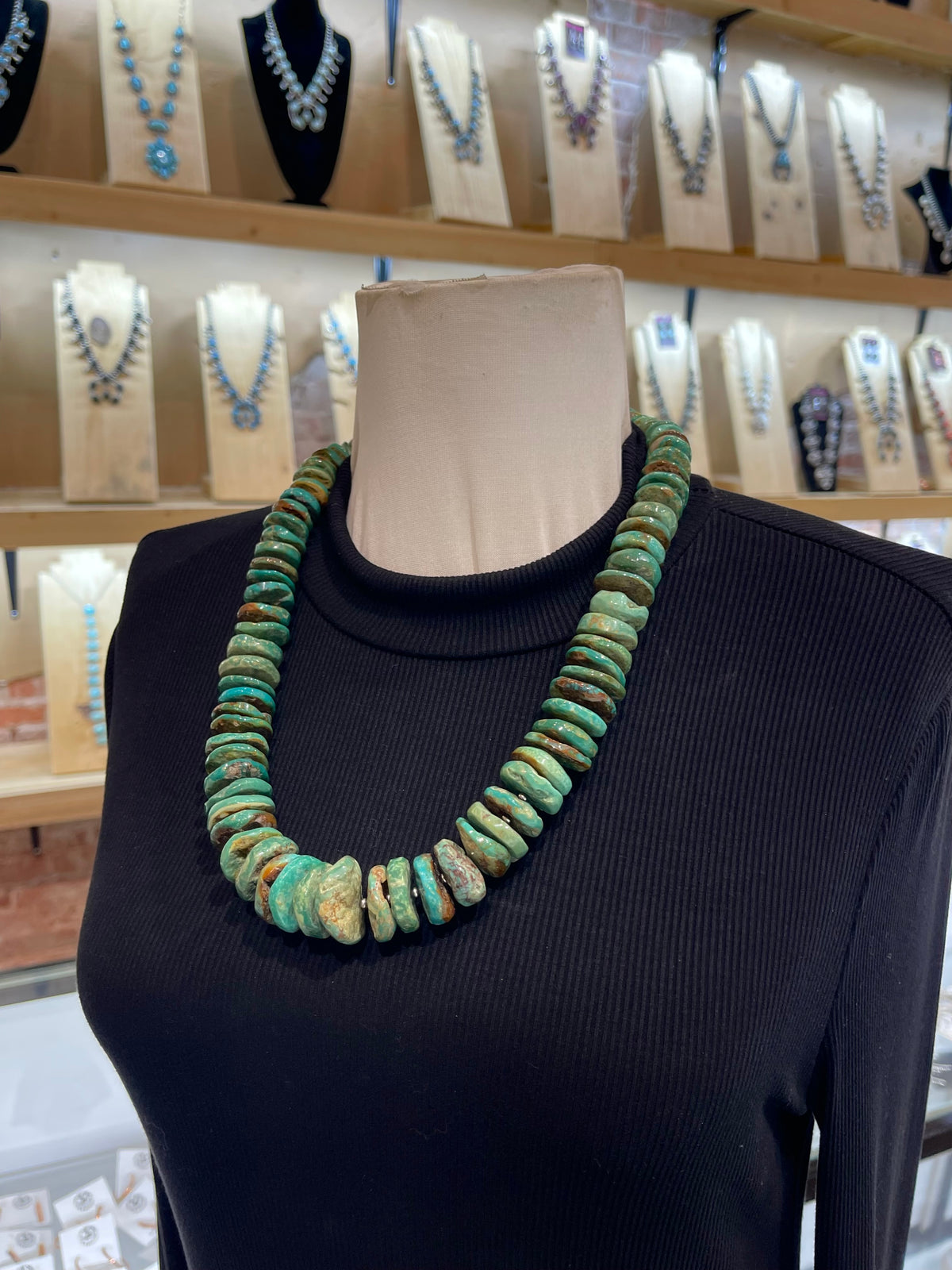 24" Royston Turquoise Necklace with Graduated Round Slab Chunks