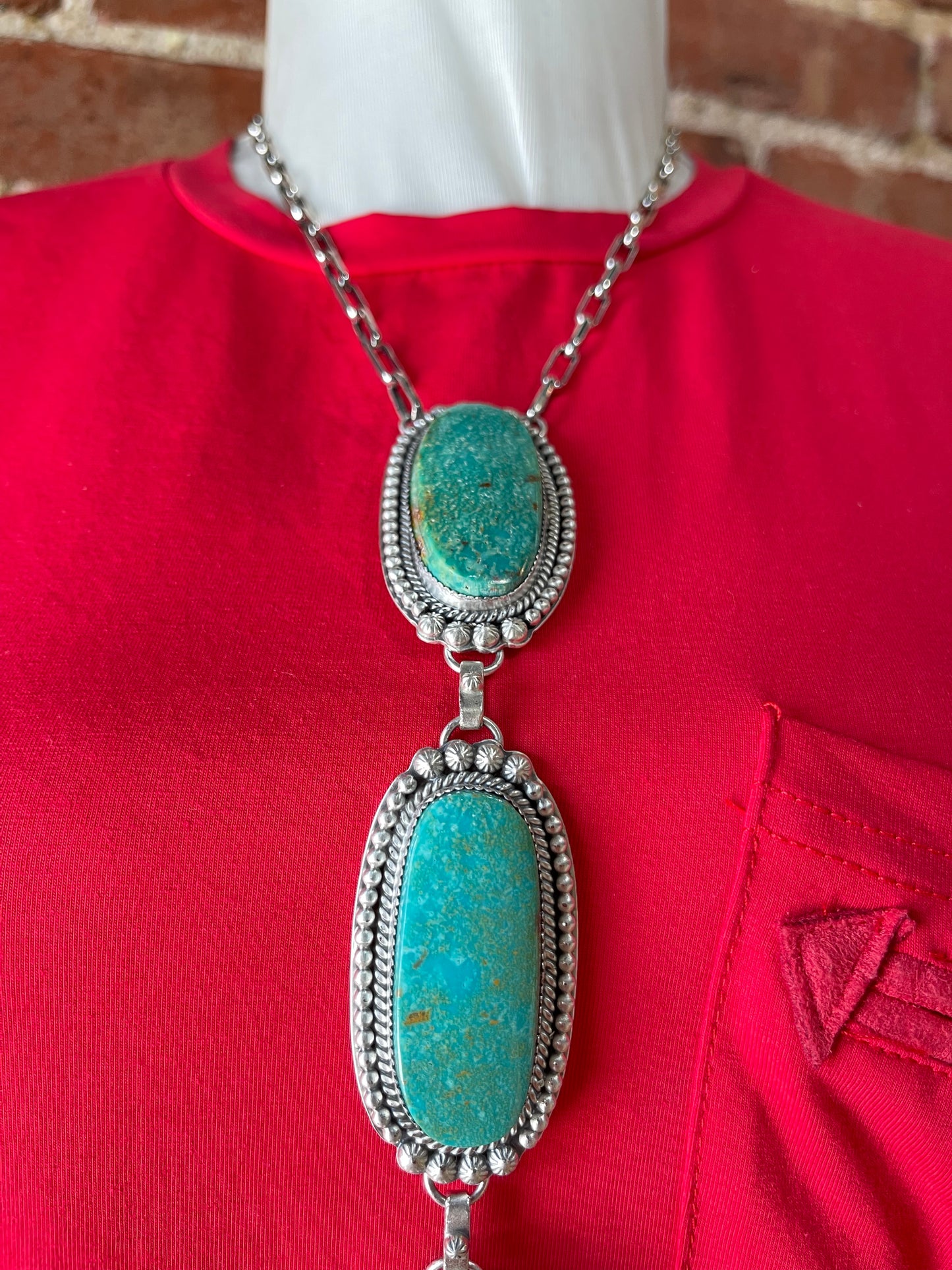 18"+13" 5 Stone Emerald Valley Turquoise Lariat Drop Necklace