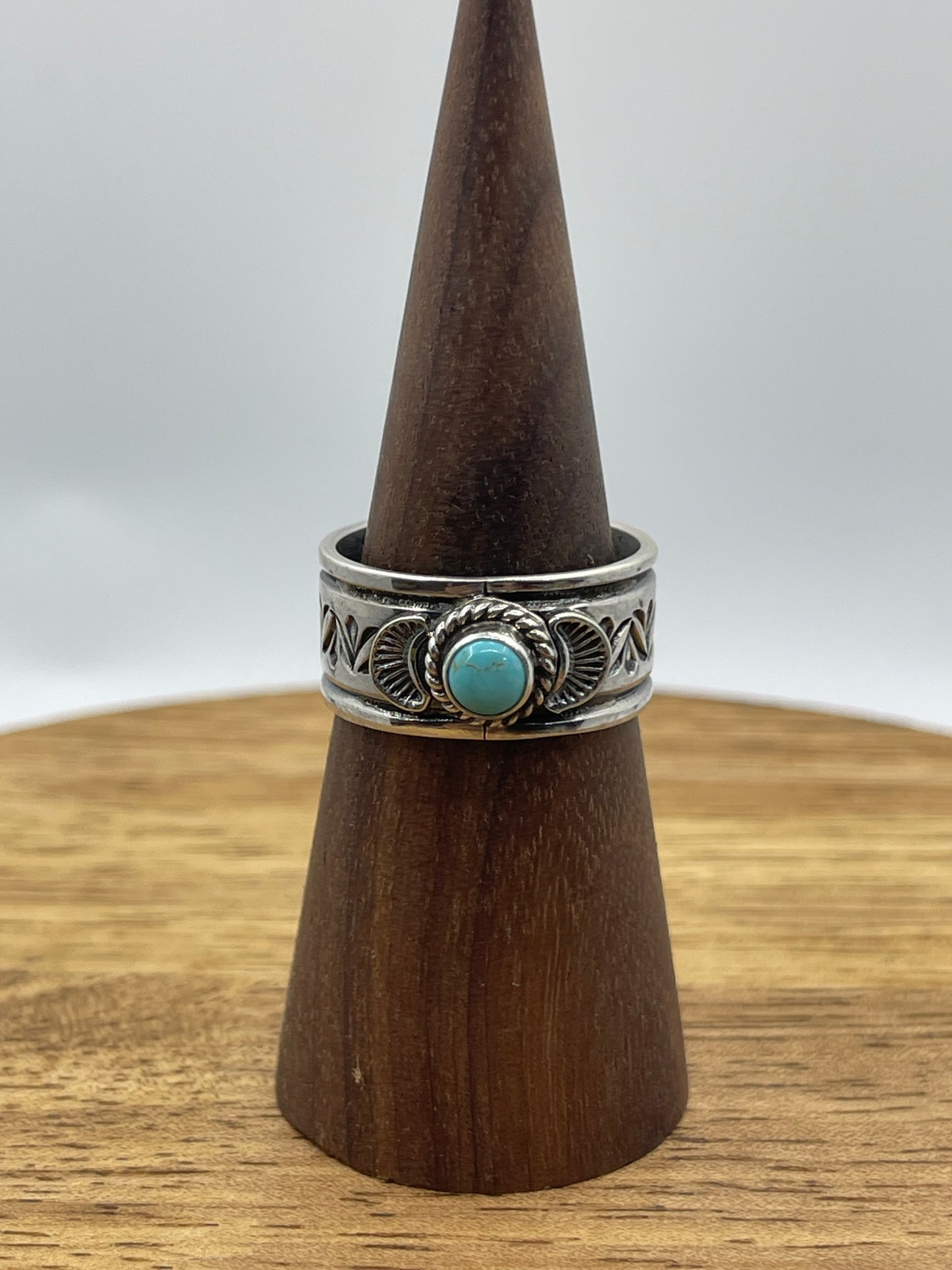 8.0 Turquoise Band Stamped Ring by Dylanee Reeves, Navajo