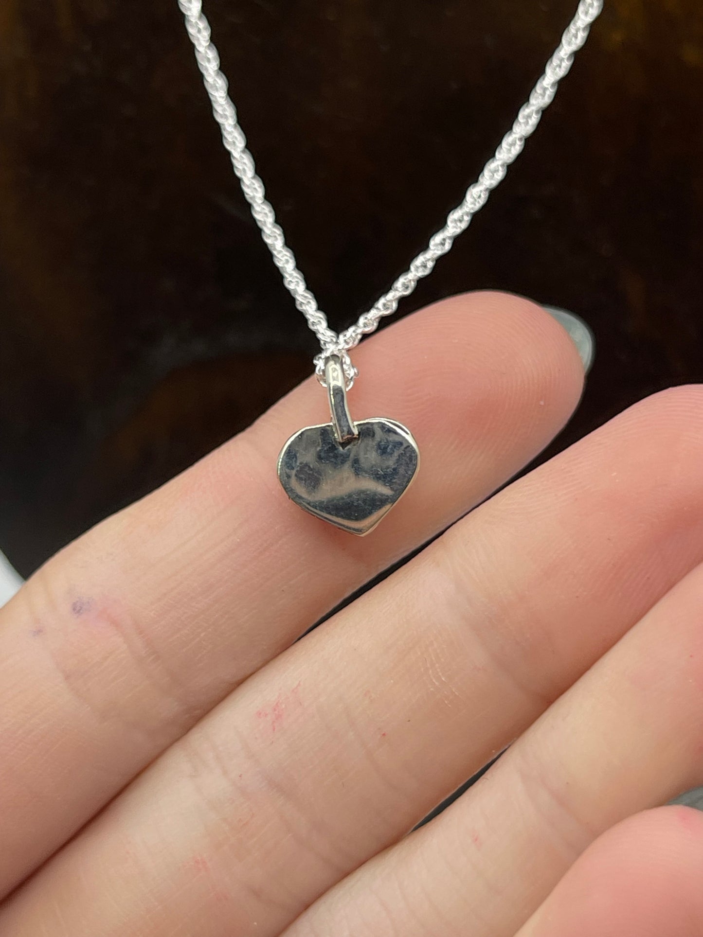 18" Dainty Mother Of Pearl Inlay Heart Necklace by Linda Chavez, Zuni
