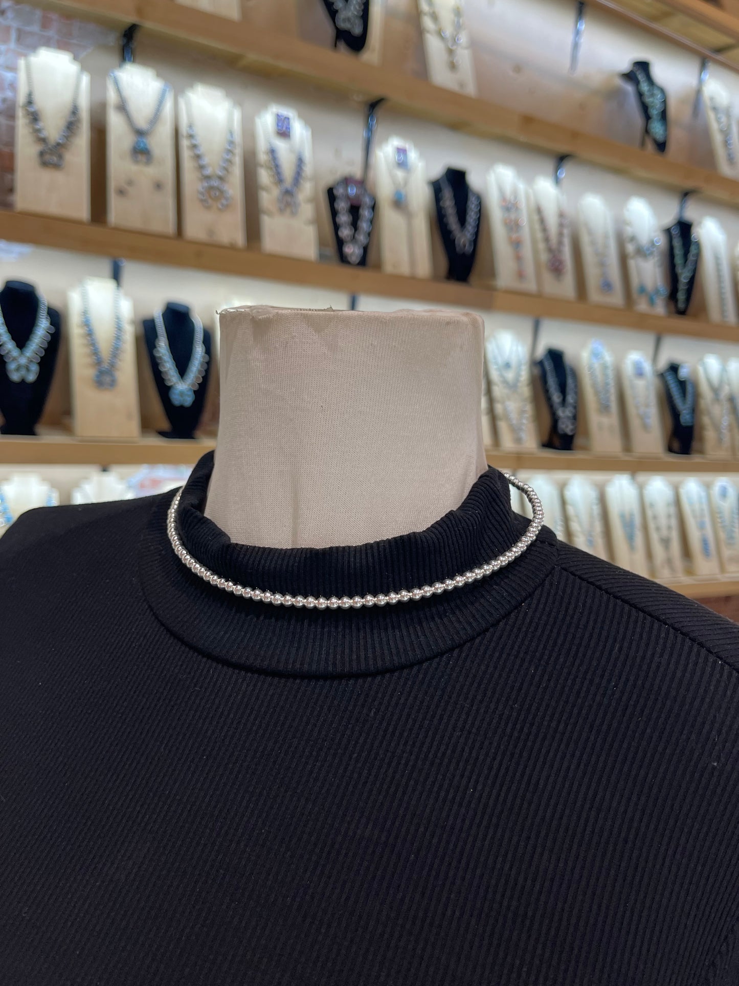 4mm Silverbead Memory Wire Choker by Lucinda Sardo, Navajo