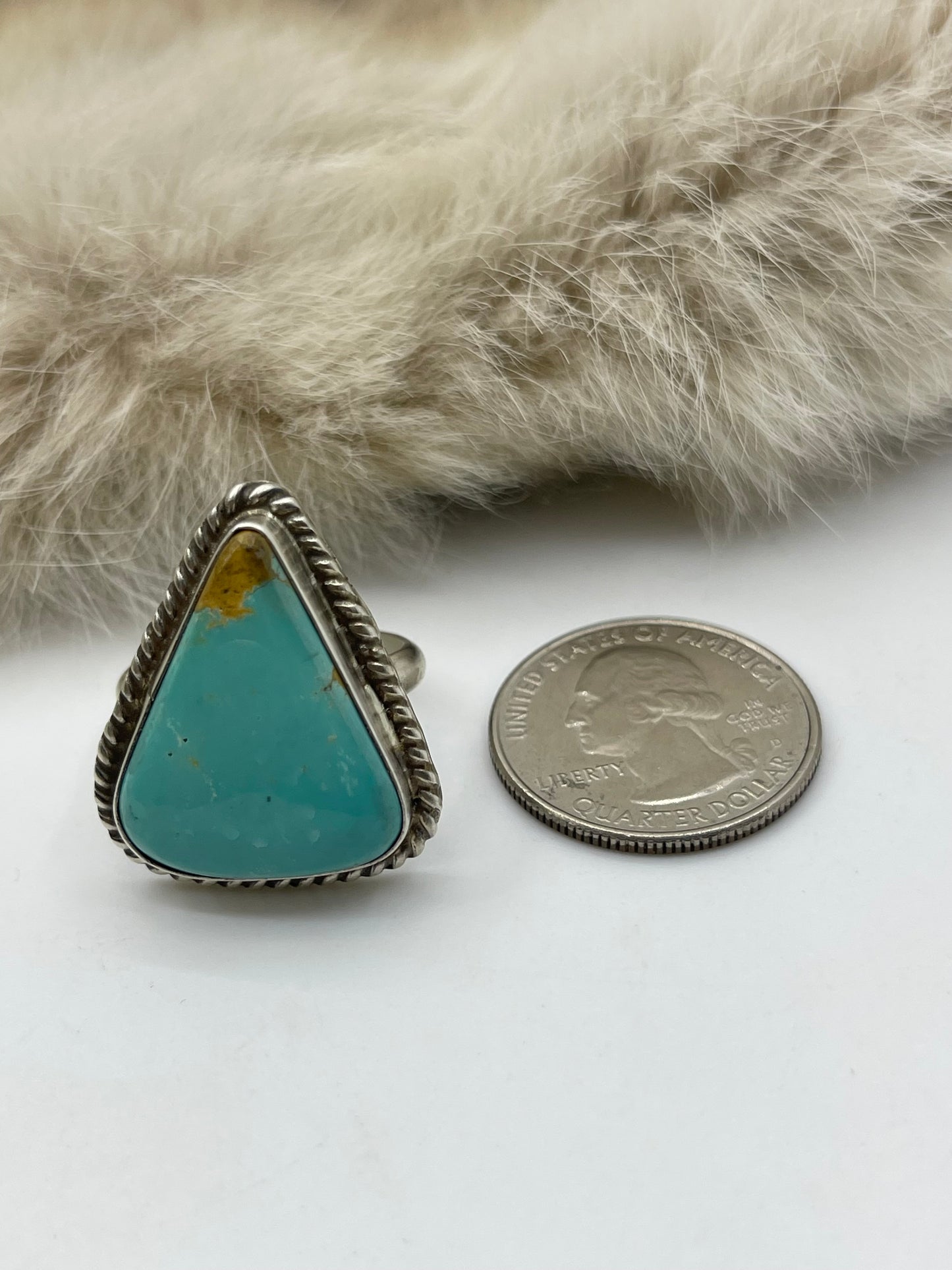 6.0-10.0 #8 Turquoise Adjustable Ring by Larson Chee, Navajo