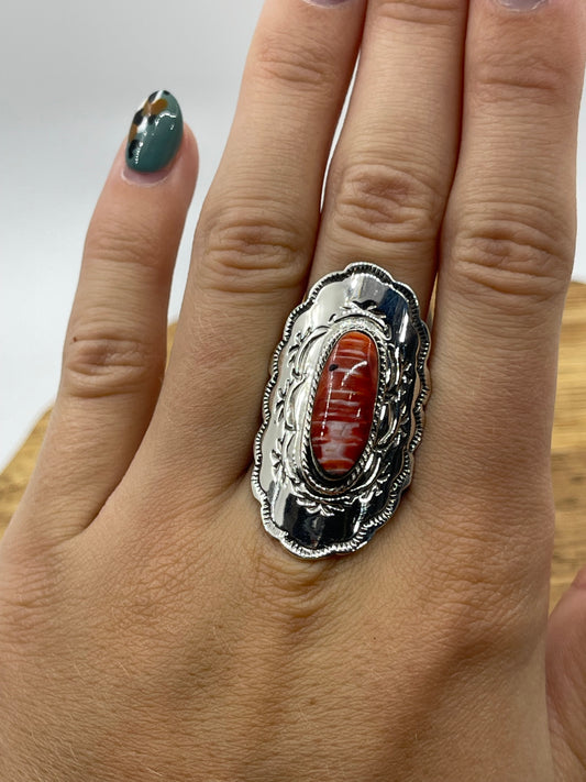 7.0 Red Spiny ring by Charles Yazzie (Shell Varies Some)