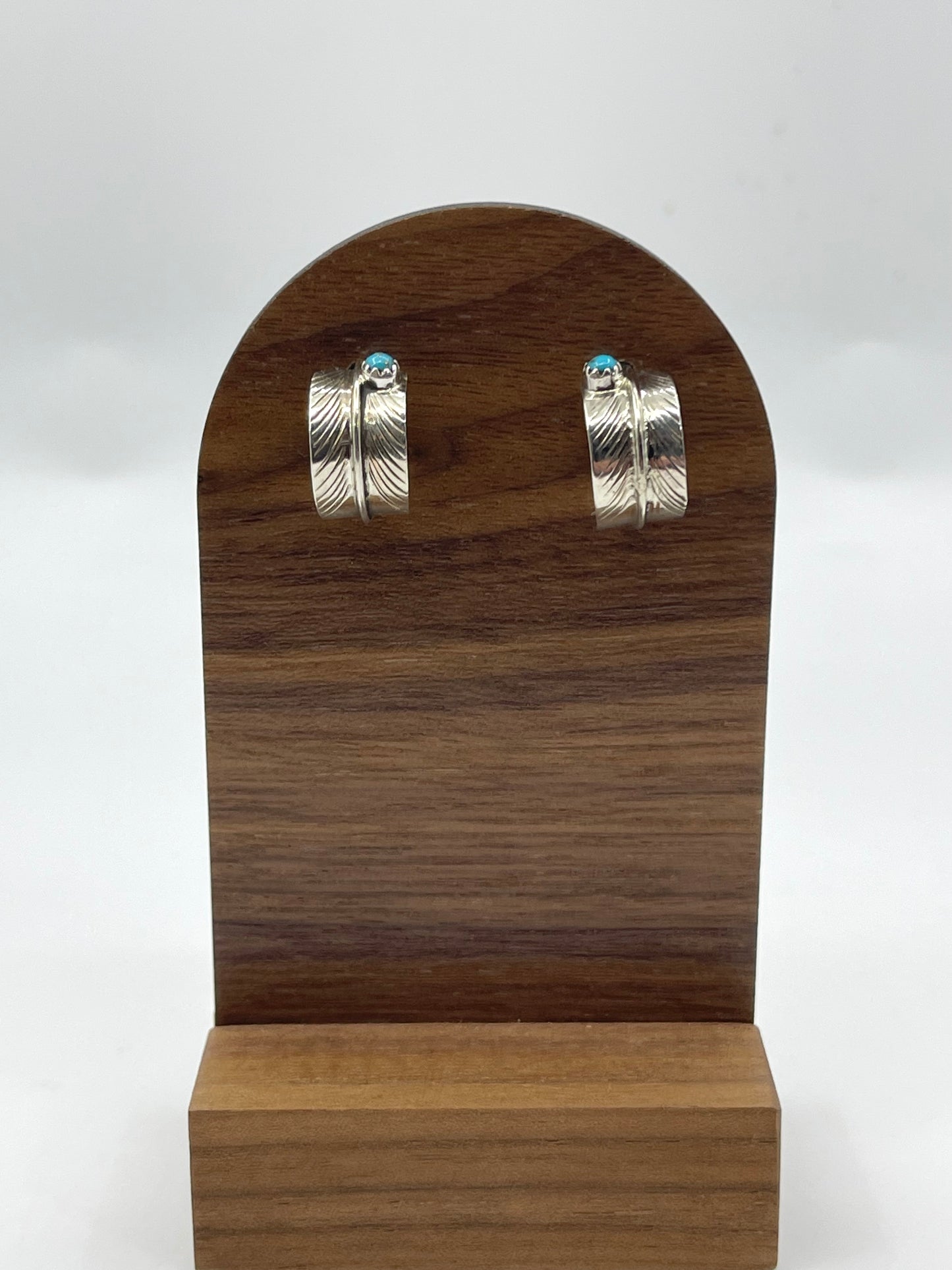 Small Feather Hoop with Turquoise Earrings by Aaron Davis, Navajo