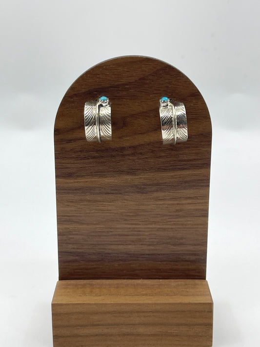 Small Feather Hoop with Turquoise Earrings by Aaron Davis, Navajo