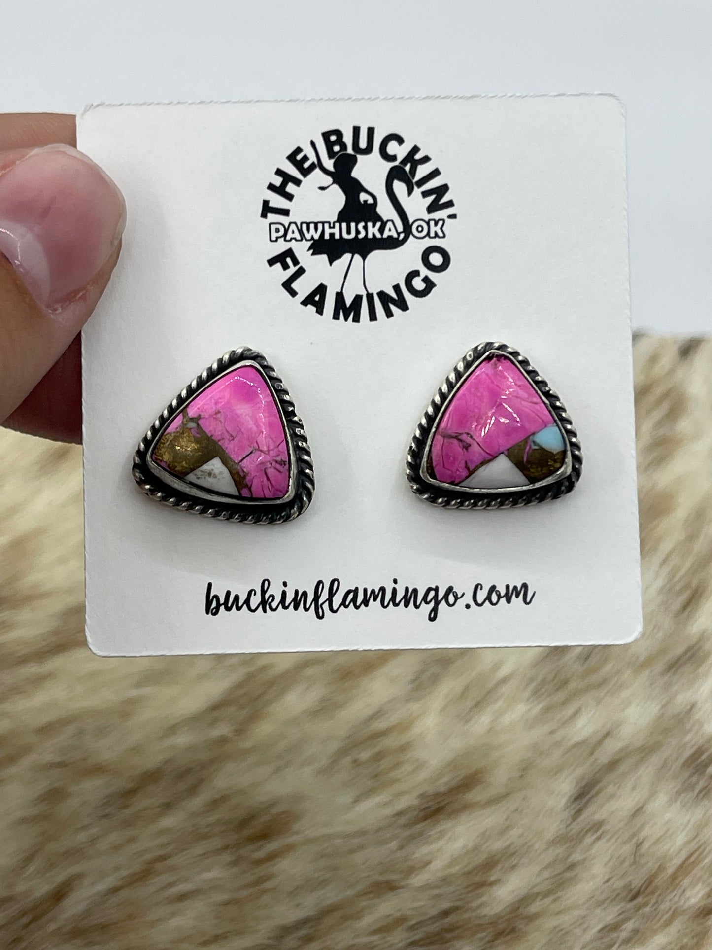 Triangle Cotton Candy Post Earrings, Navajo Made