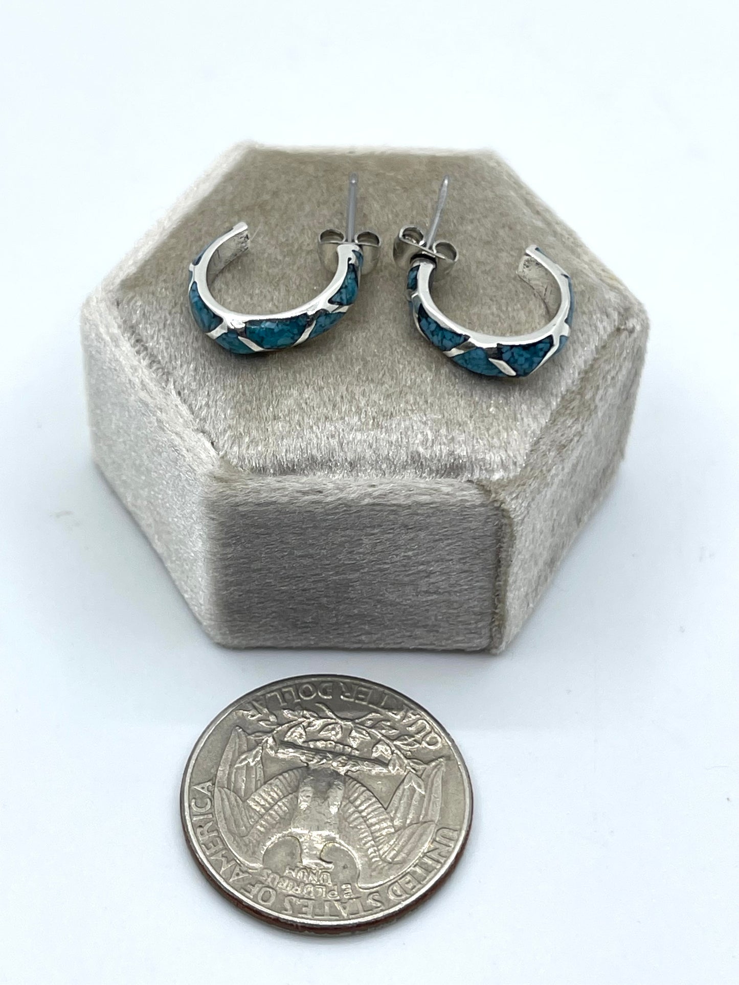 Turquoise Chip Inlay Half Hoop Post Earrings