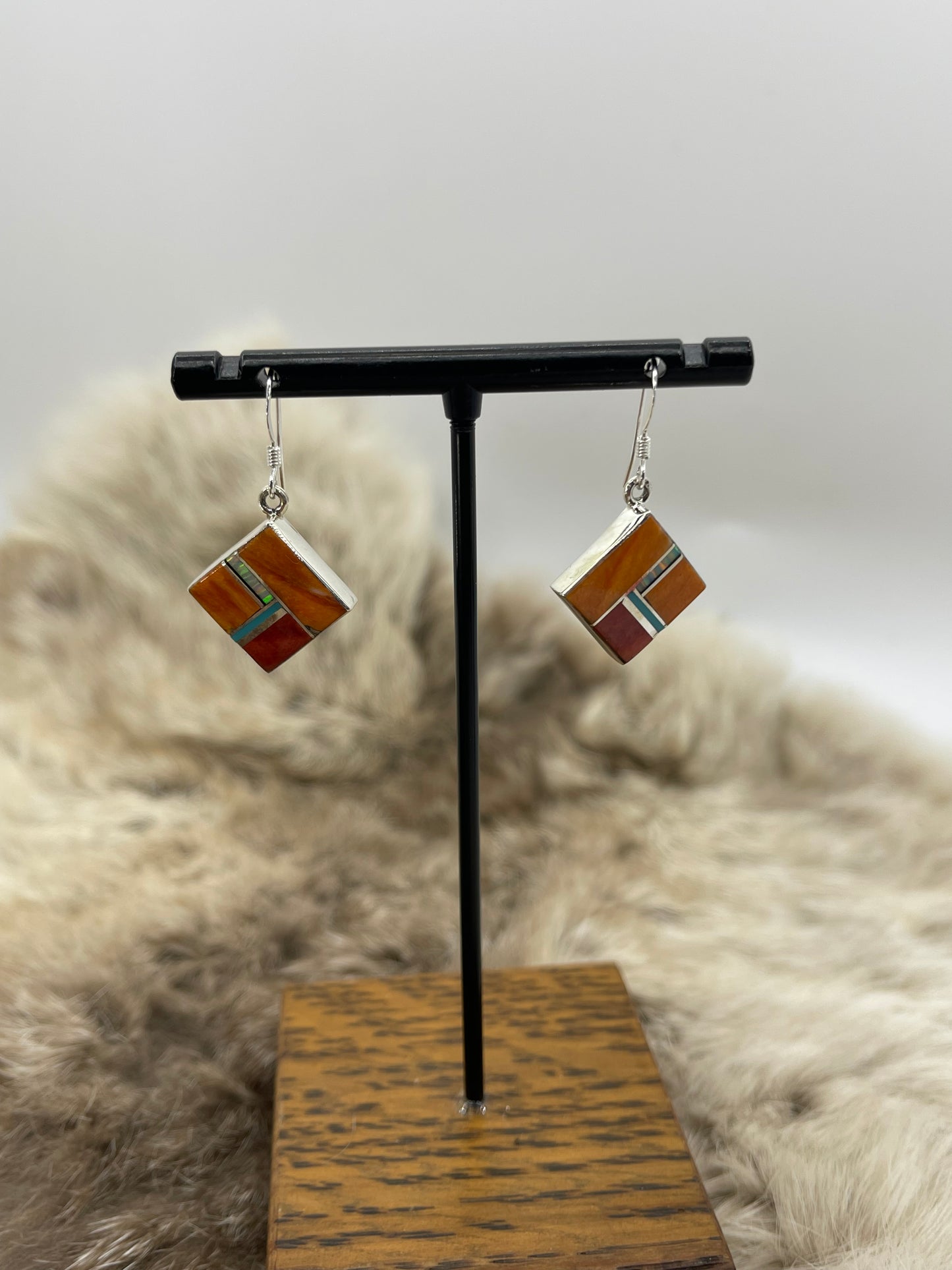 Opal, Spiny & Turquoise Earrings by James Manygoats, Navajo