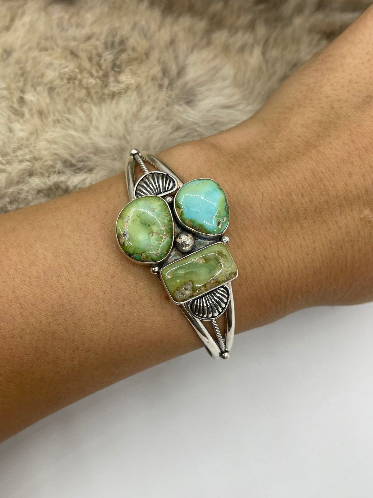 6”-8” 3 Stone Sonoran Gold Turquoise Cuff