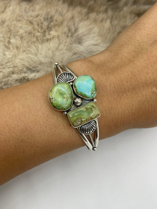 6”-8” 3 Stone Sonoran Gold Turquoise Cuff