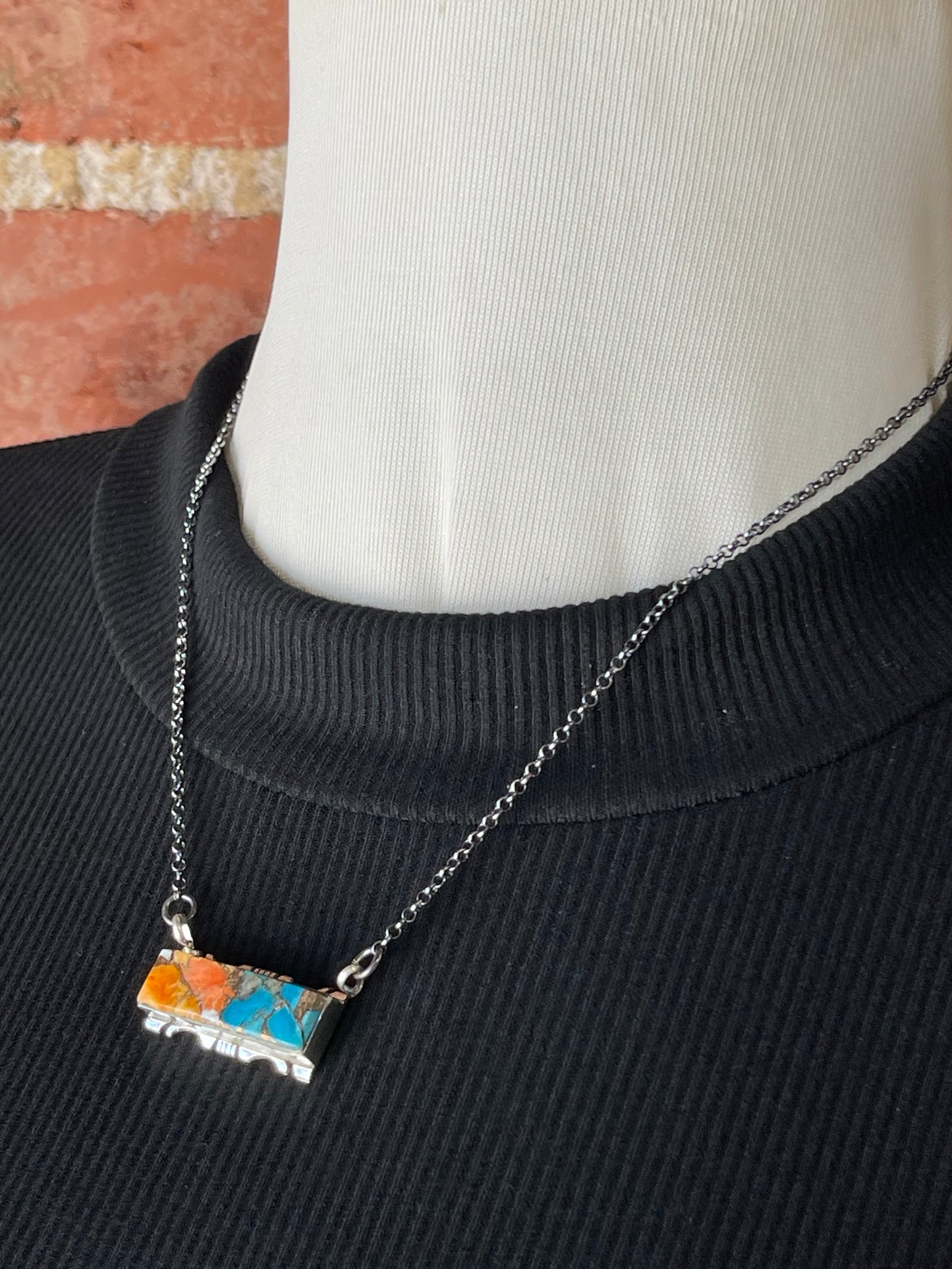 16" Orange Crush Bar Necklace by Steve Francisco, Navajo
