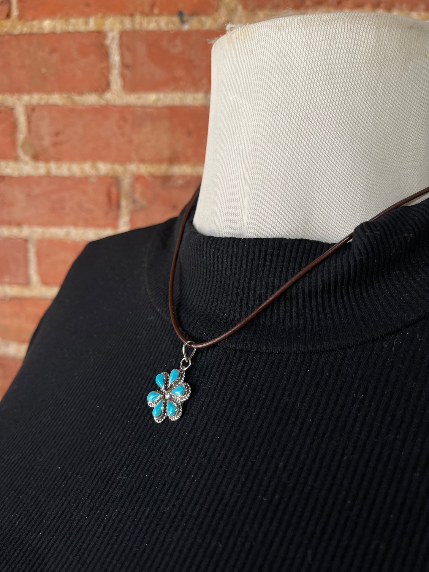 Turquoise Leather Necklace by Gina Dosedo, Zuni