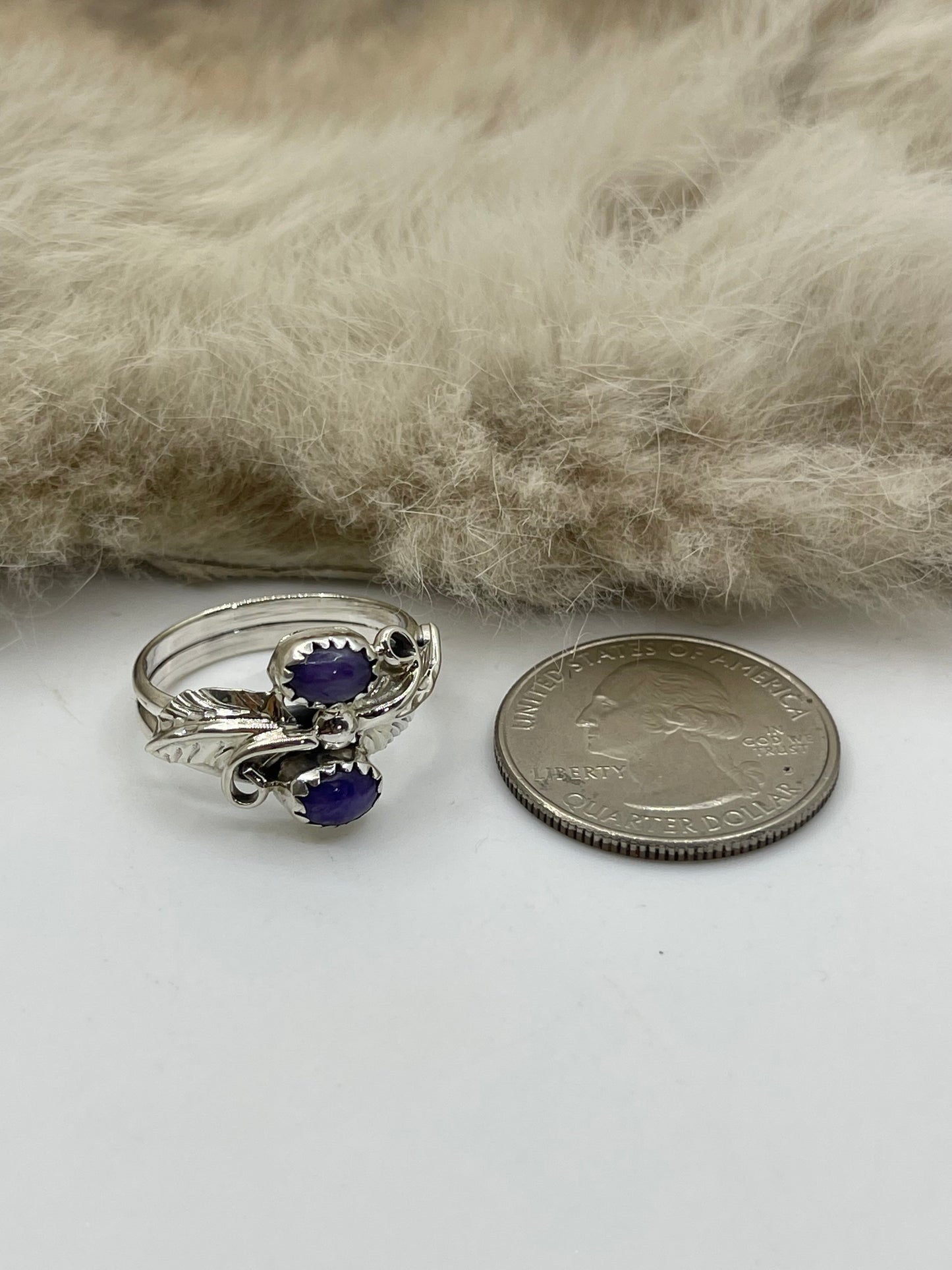8.0 2 Stone Charoite Ring by Harry B. Yazzie, Navajo