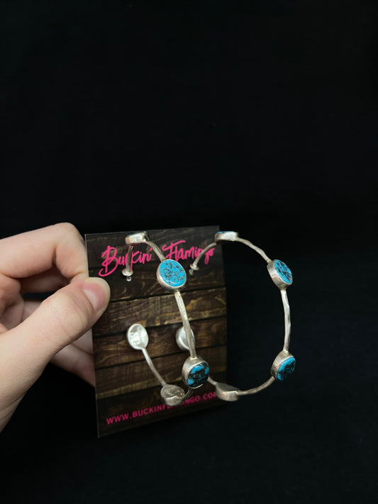 2 1/4" Turquoise post Hoop Earrings by R. Yazzie, Navajo