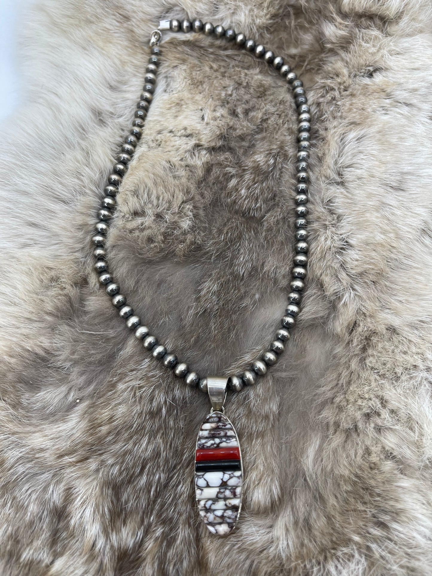 Wild Horse, Onyx & Coral Cobblestone Inay 3-piece set by Thomas Francisco, Navajo