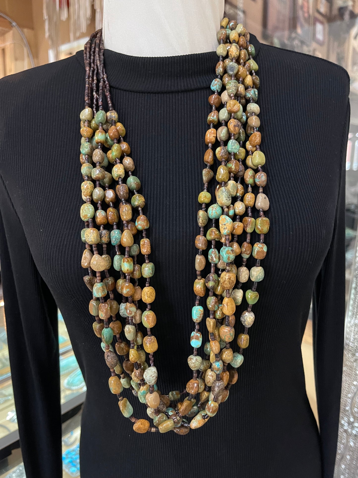 34” 7 Strand Royston Turquoise Beaded Necklace