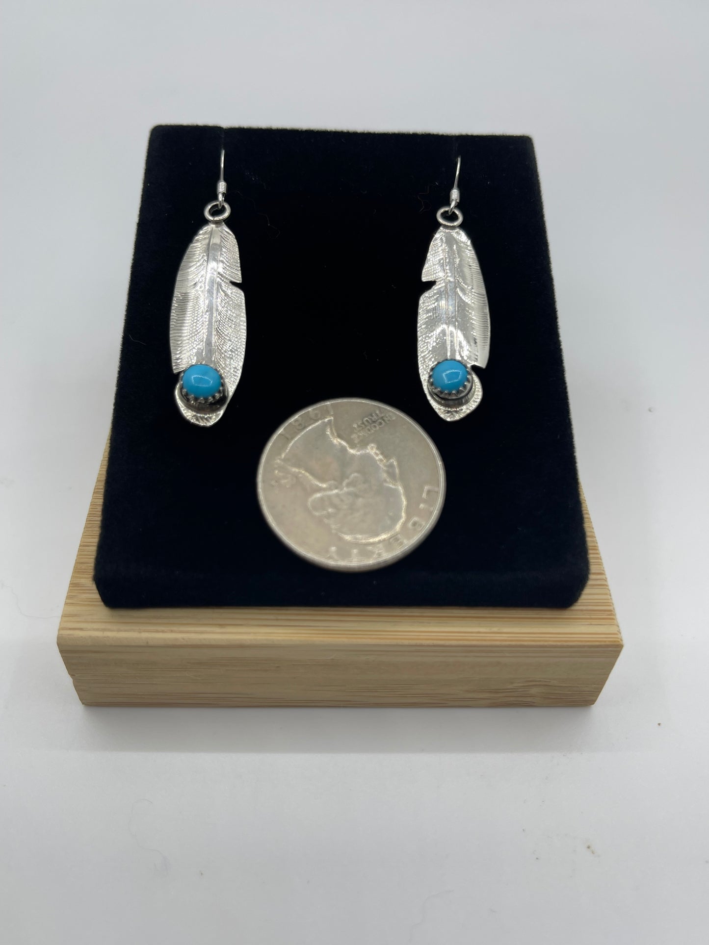 Turquoise Feather Dangle Earrings by Genevieve Francisco, Navajo