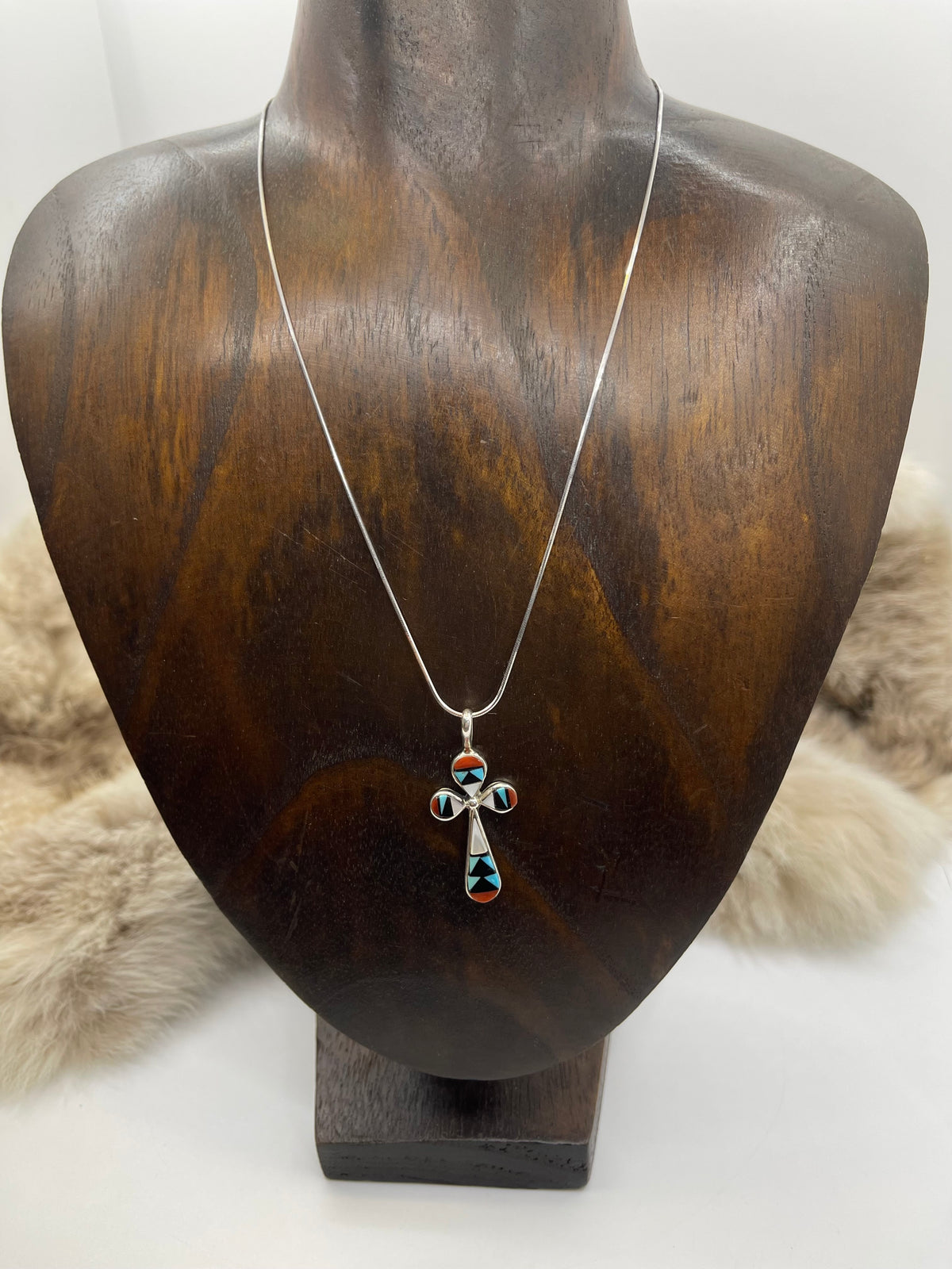Inlay Cross Pendant 16" Necklace by Zuni