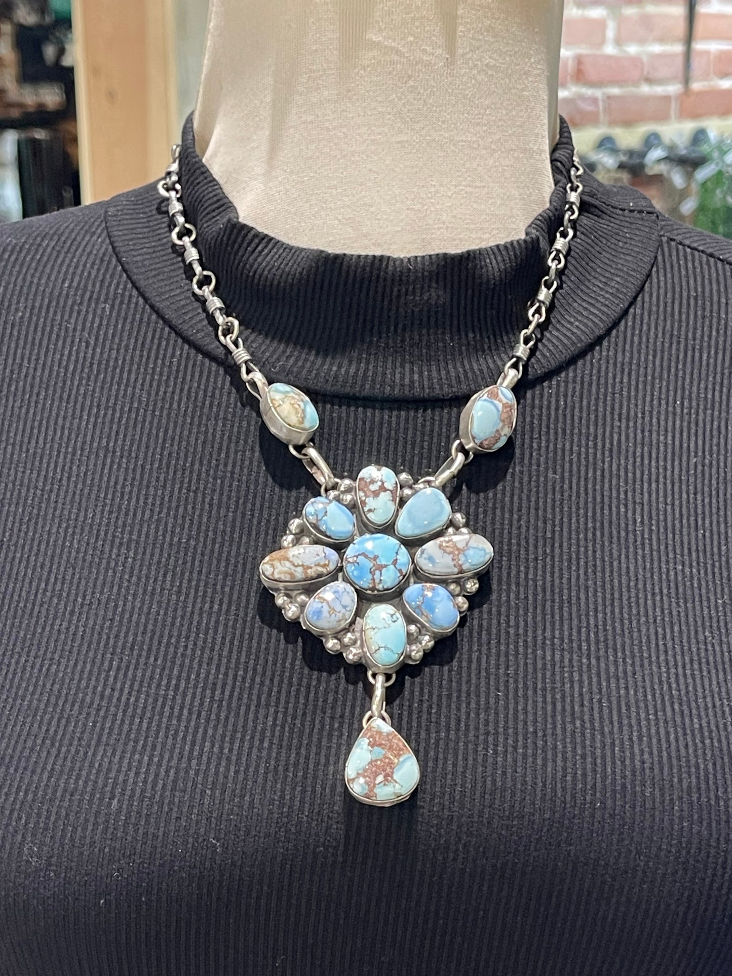 17" Golden Hills Turquoise Cluster Necklace with Rein Chain