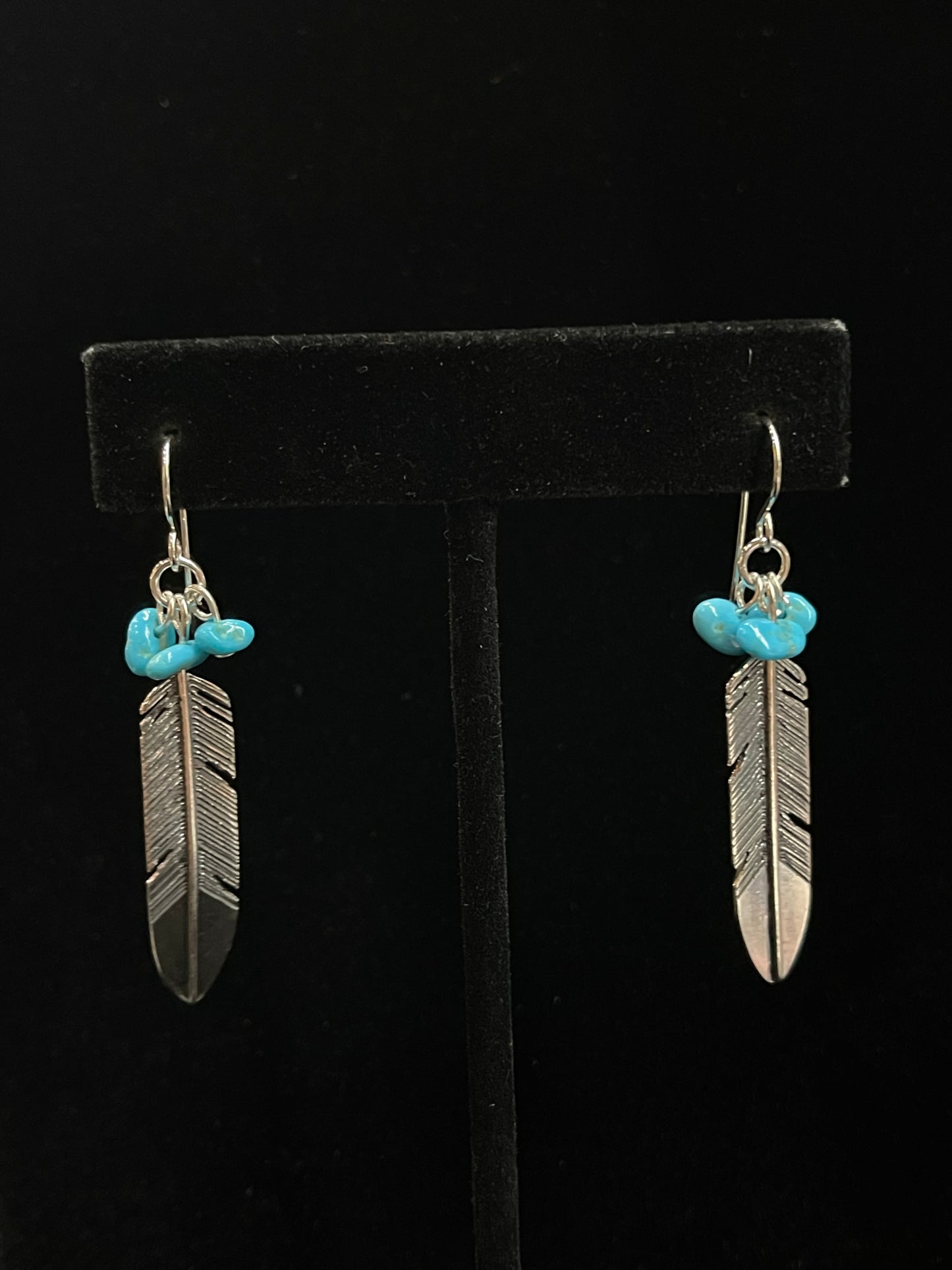 Dangle Feather Earrings with Sleeping Beauty Nuggets