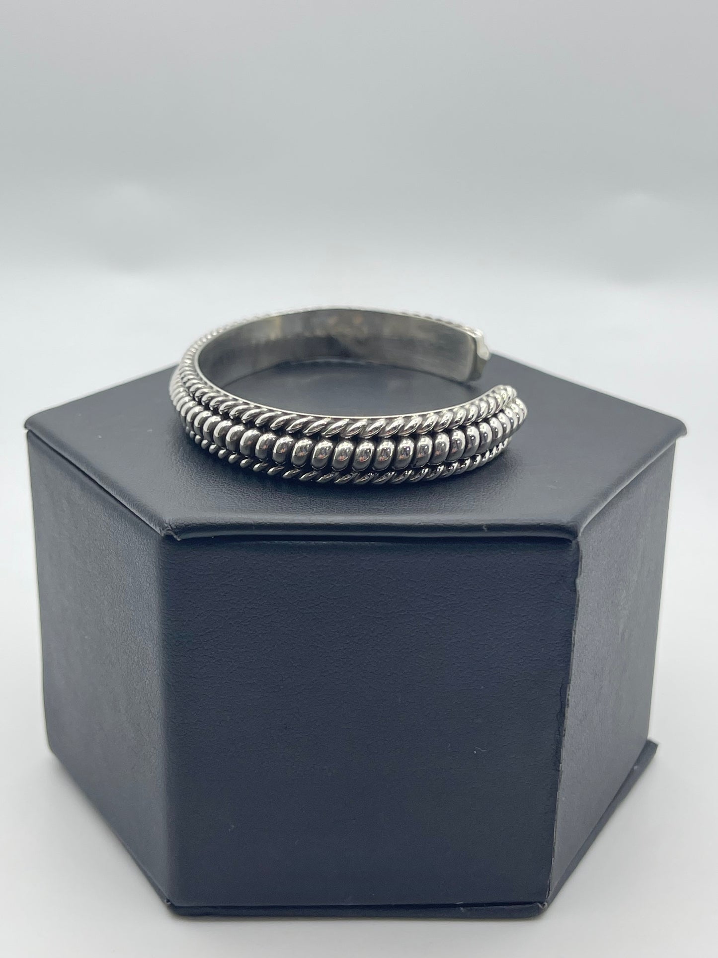 6''-7'' 3 Row Twisted Wire Silver Cuff By Elaine Tahe, Navajo