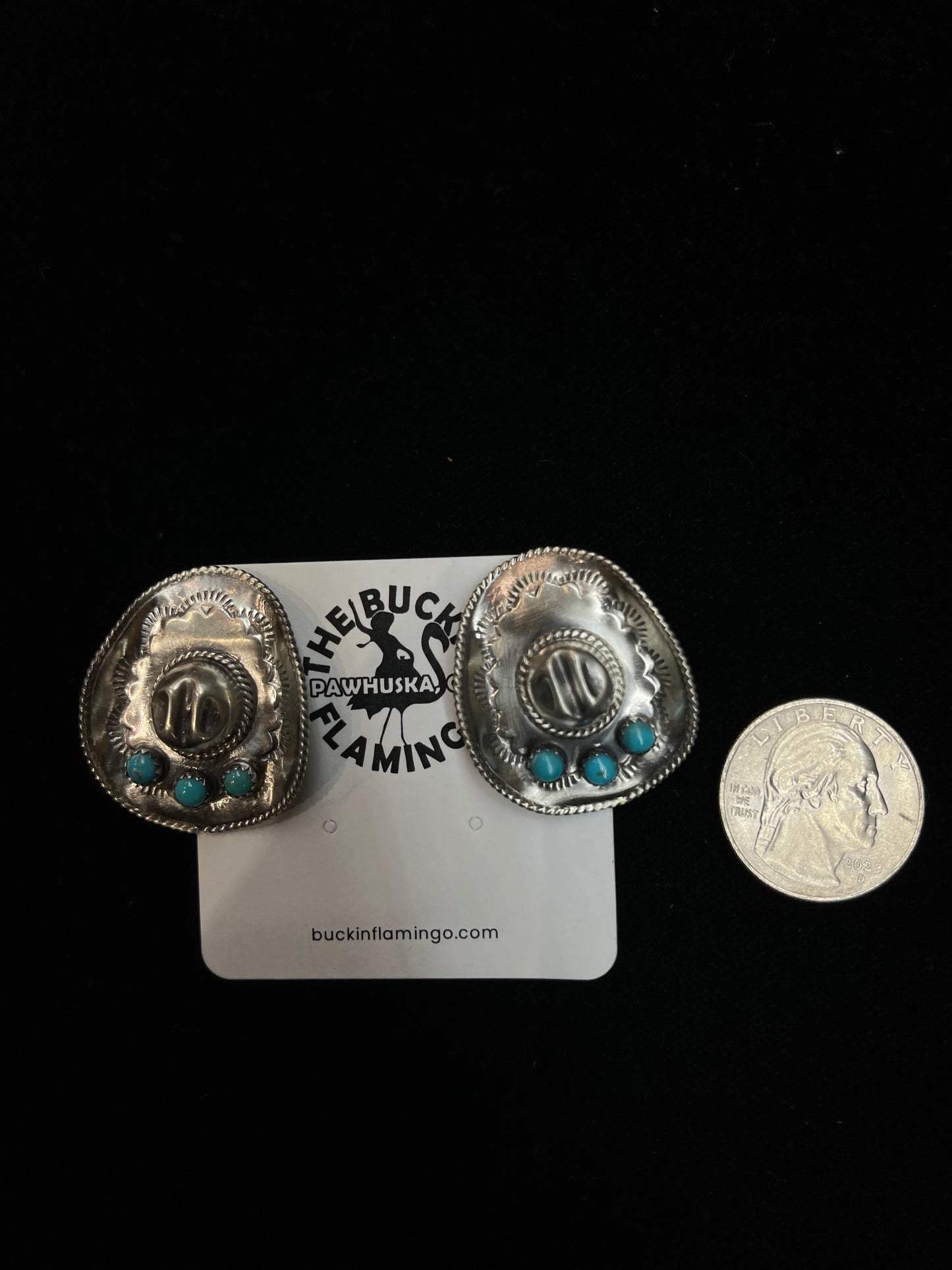 3 Stone Turquoise and Sterling Silver Cowboy Hat Post Earrings by Bobby Platero, Navajo