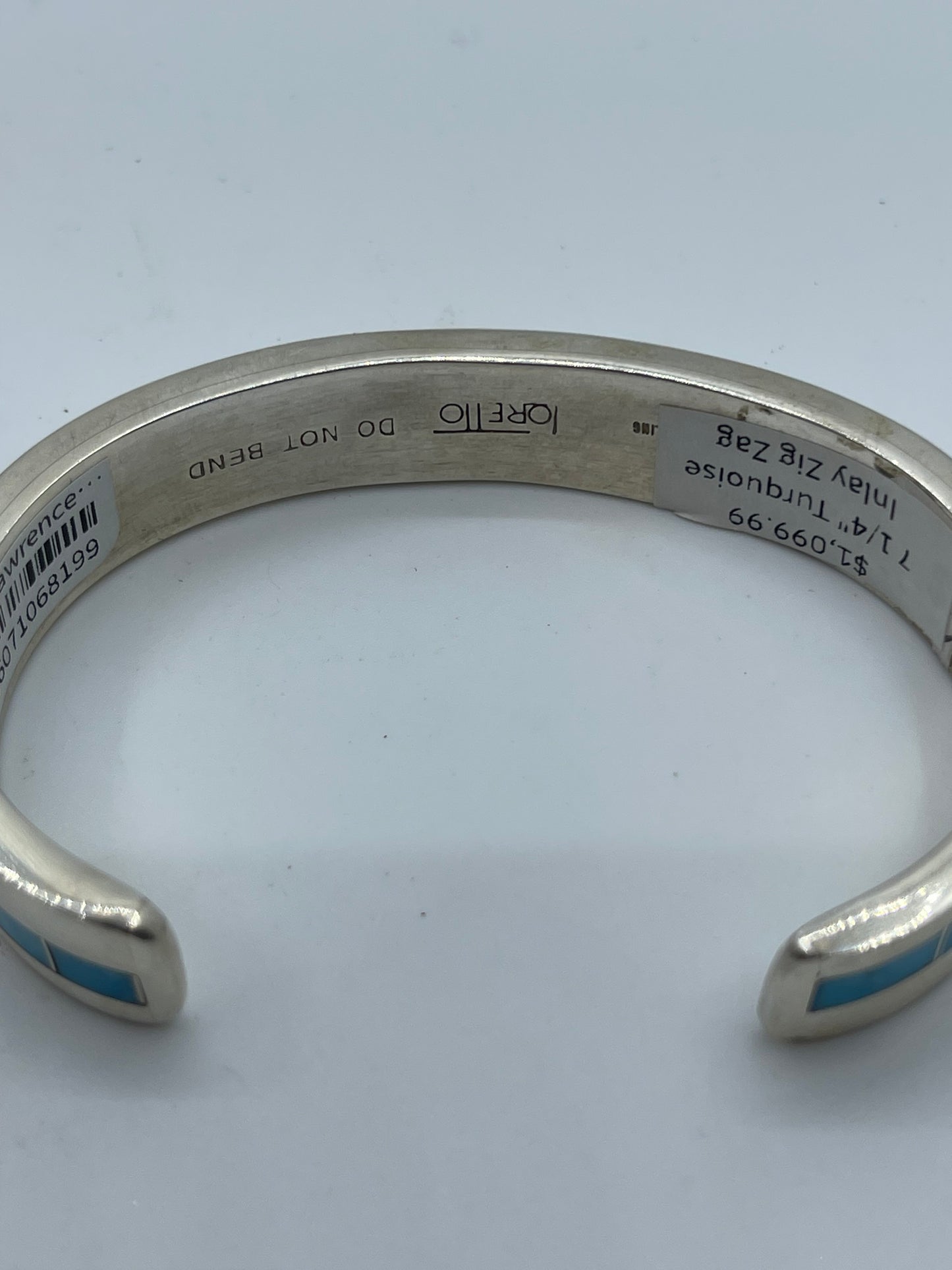 7 1/4" Turquoise Inlay Zig Zag Cuff by Lawrence Loretto, Zuni