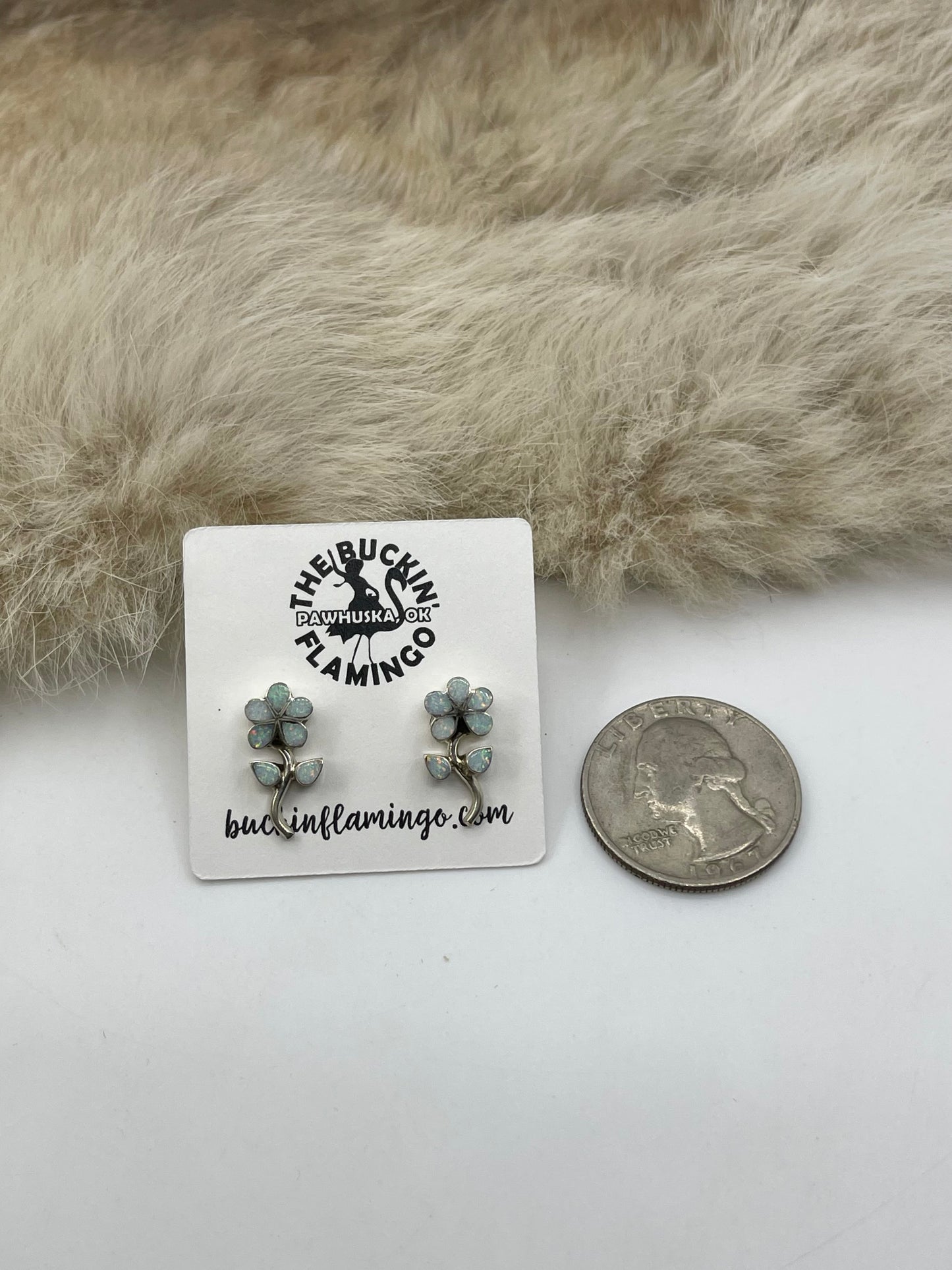 White Opal Flower Earrings by Donna Lasiloo, Zuni