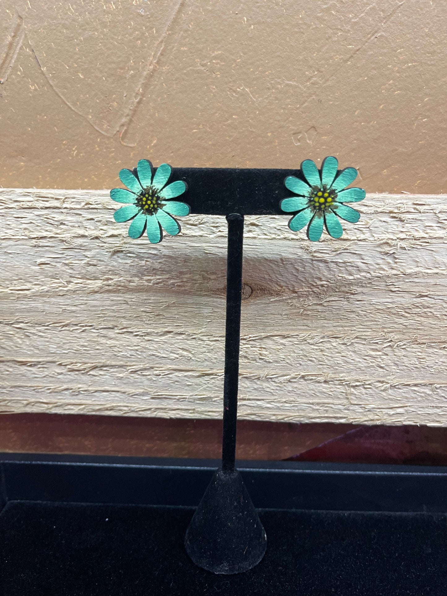Hand Painted Wooden Flower Post Earrings by Micah Garcia, Santo Domingo