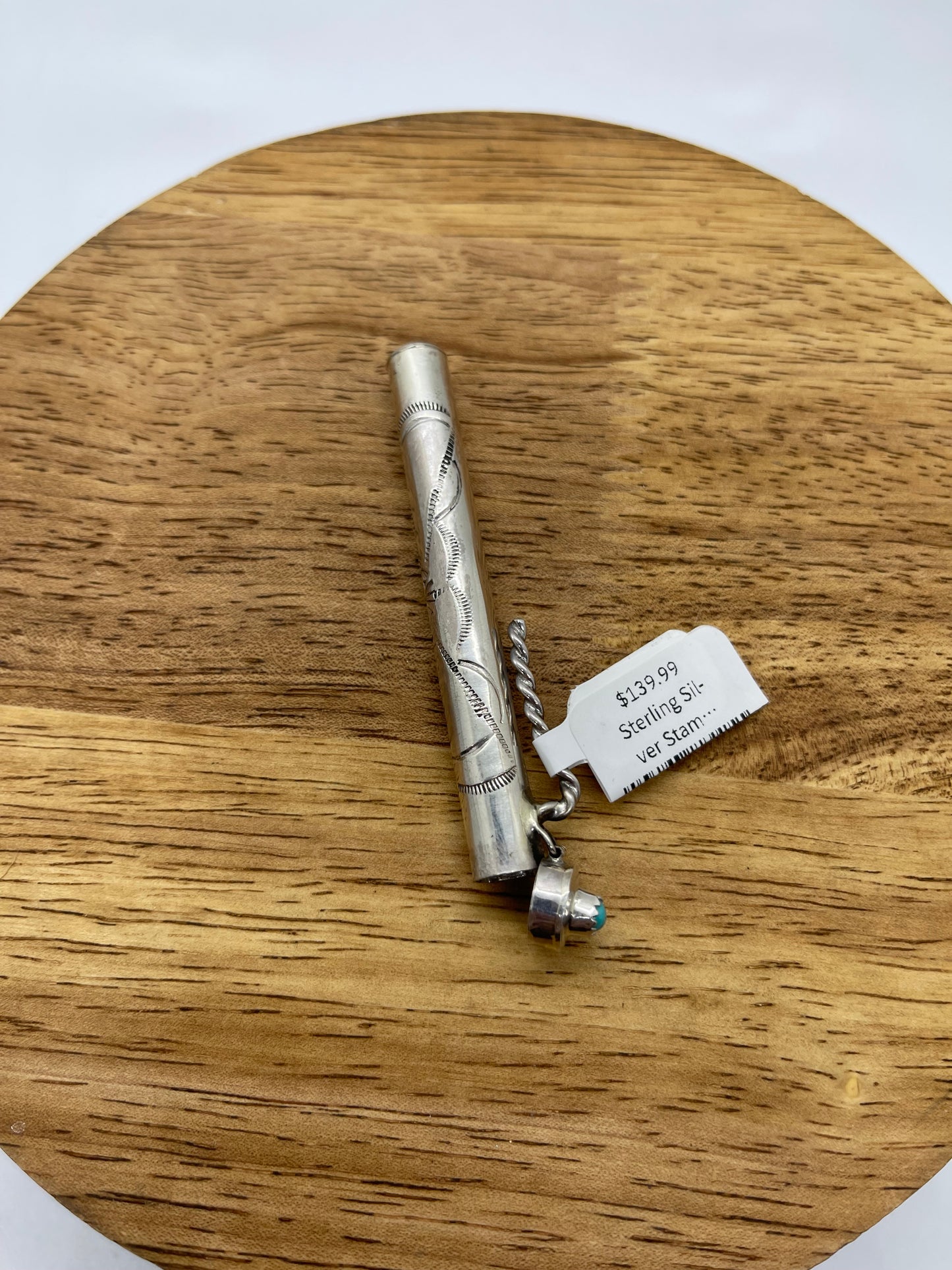 Sterling Silver Stamped Turquoise Toothpick Holder by Elouise Curtis, Navajo