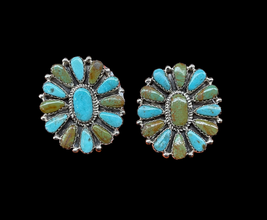 Kingman Turquoise Cluster Earrings by Alicia Wilson, Navajo