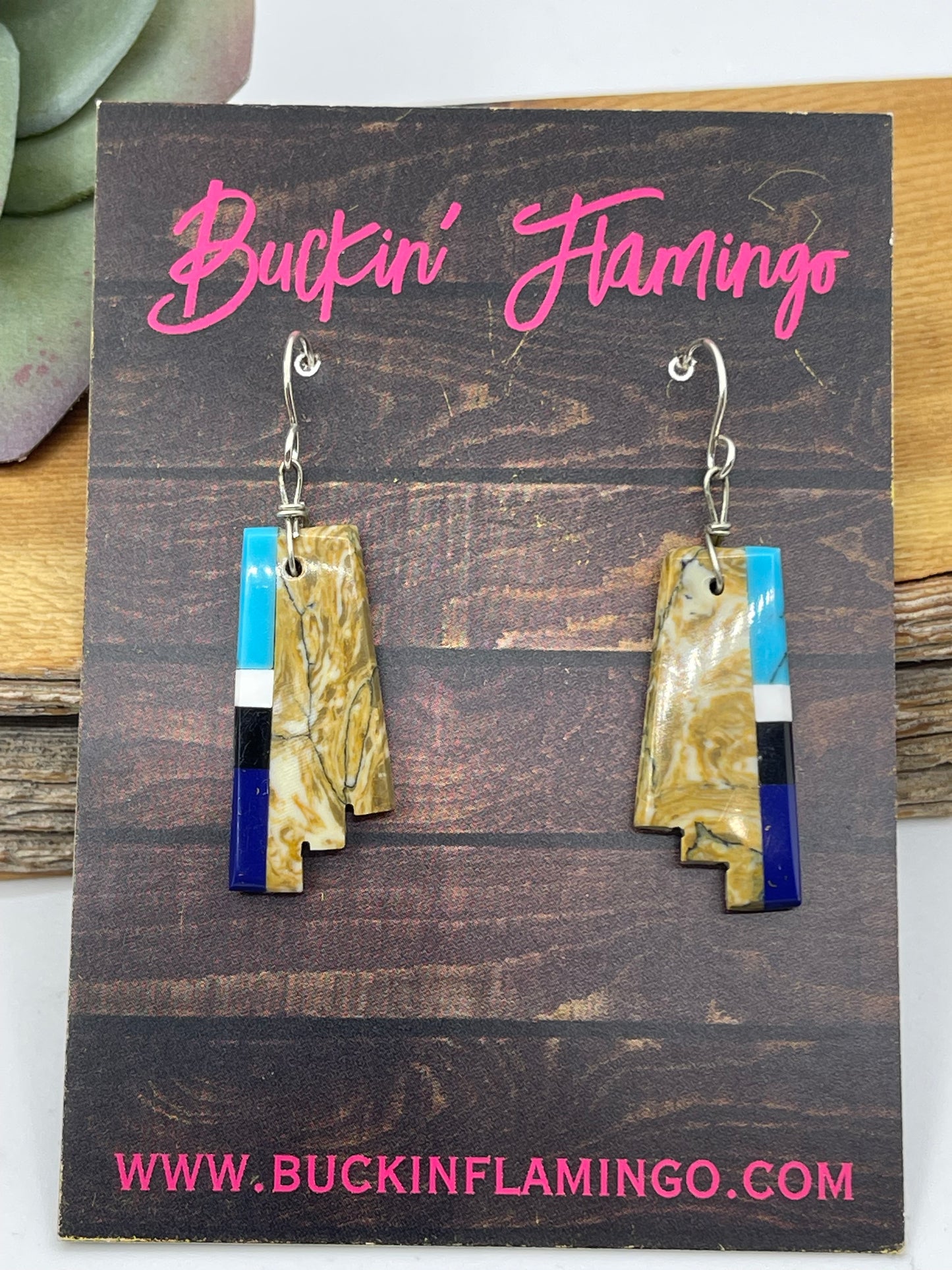 2" Boulder Ribbon Turquoise, Lapis, and Black Onyx Dangle Earrings