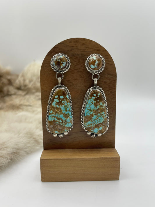 #8 Turquoise Two Stone Earrings by Chassity Belone, Navajo