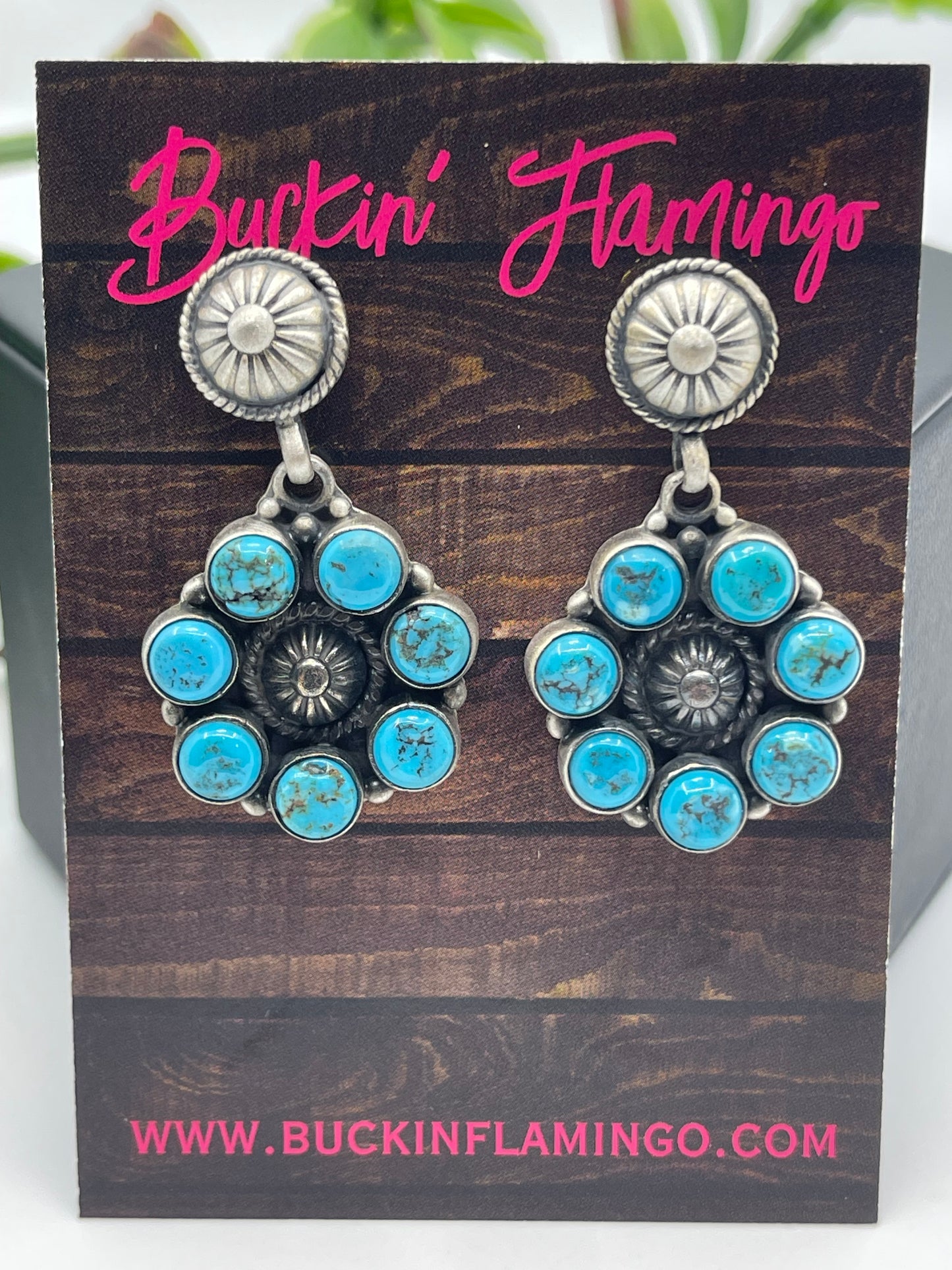 Sleeping Beauty Turquoise Concho Dangle Earrings