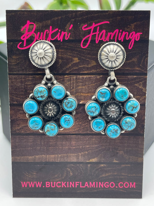 Sleeping Beauty Turquoise Concho Dangle Earrings