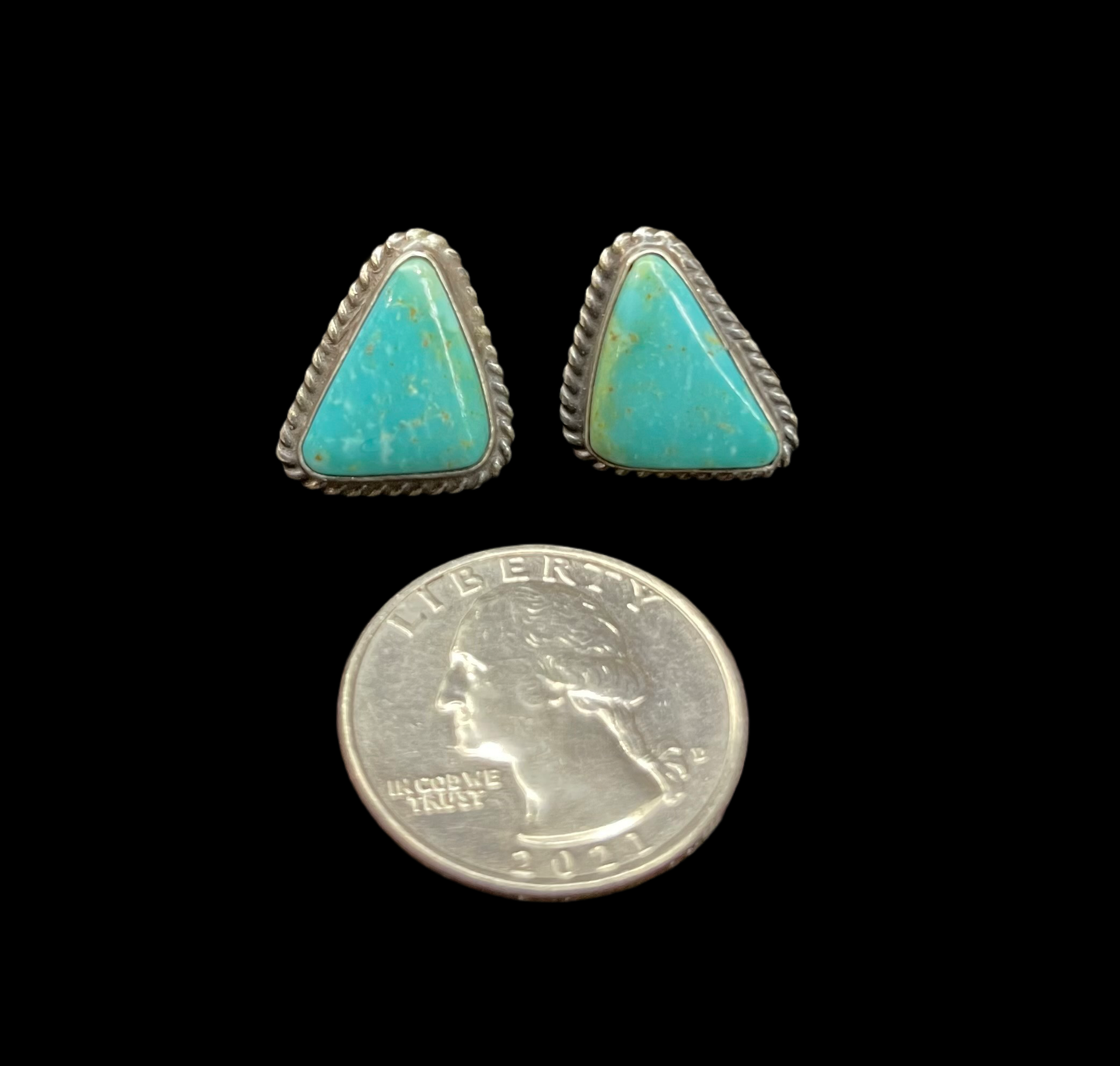 Kingman Turquoise Triangle Post Earrings by Sheryl Kee, Navajo