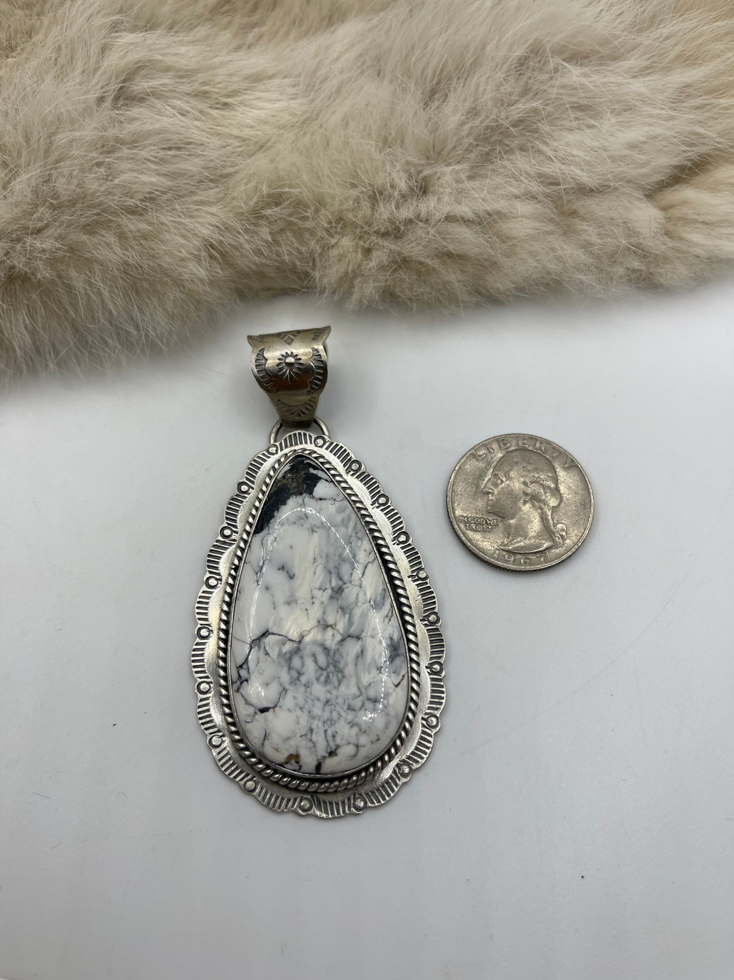 10mm Bail White Buffalo Teardrop Pendant by Jeff Largo, Navajo
