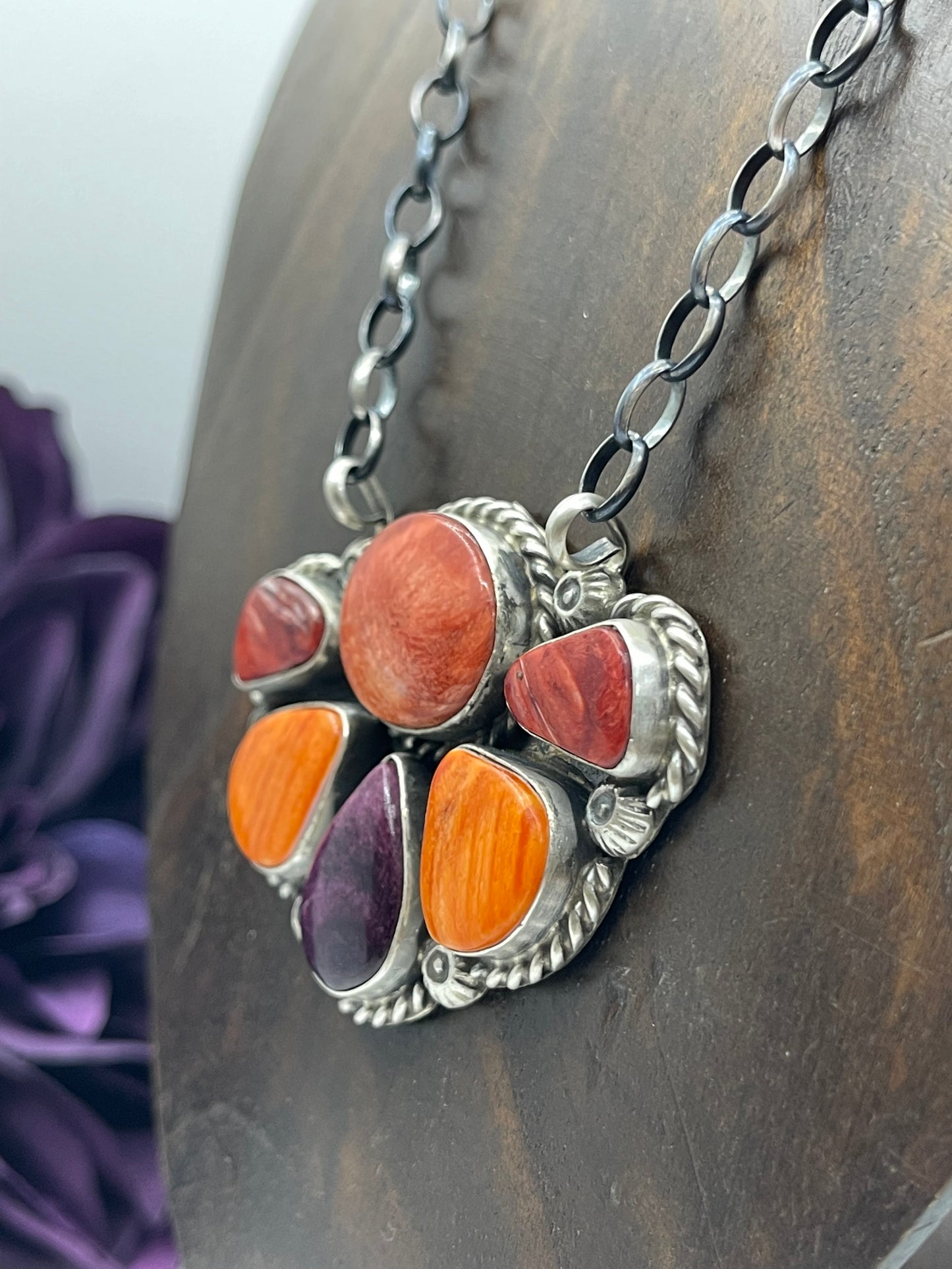 16" Spiny Oyster Cluster Necklace by Augustine Largo