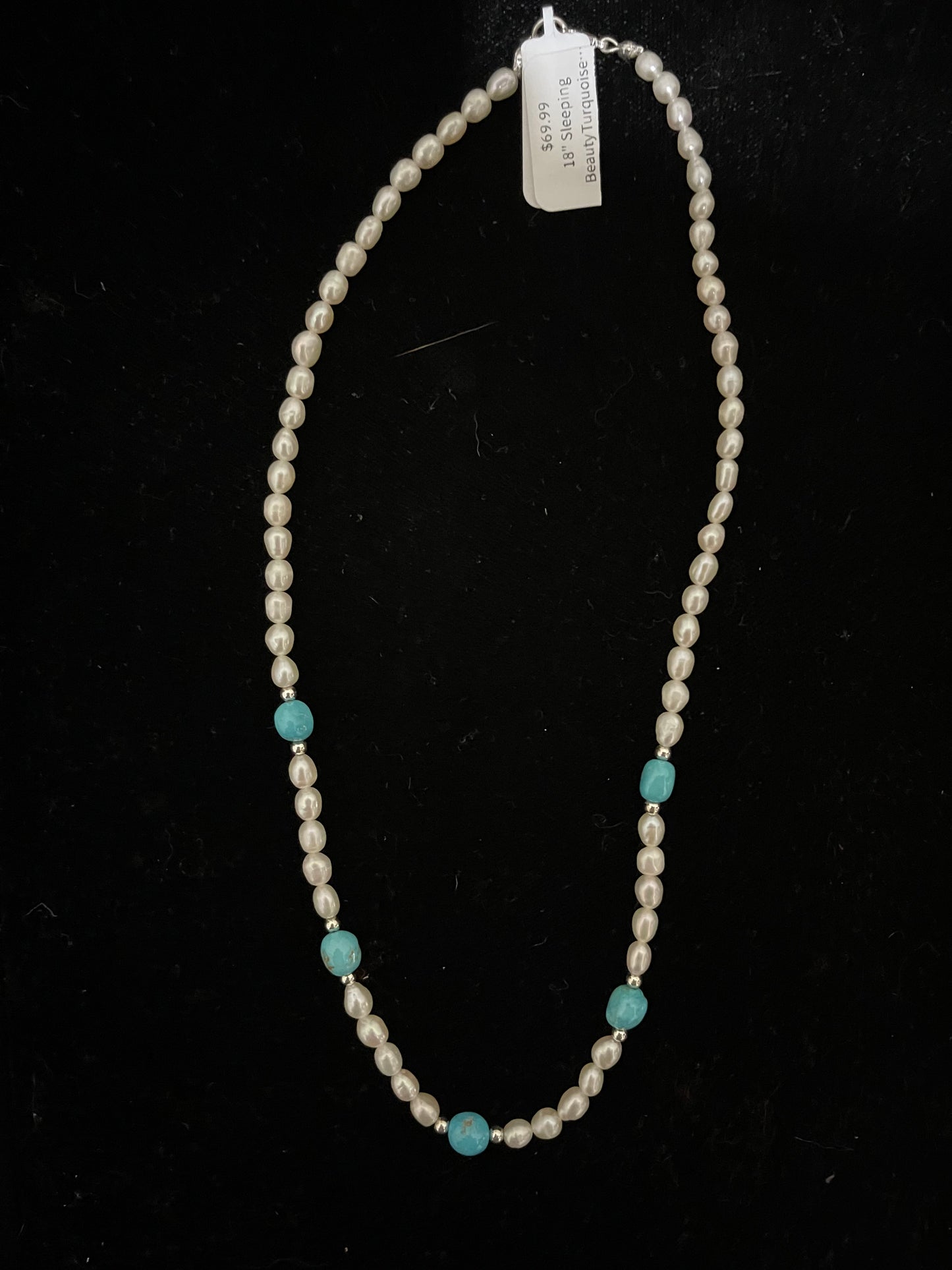 18" Sleeping Beauty Turquoise and Fresh Water Pearls Necklace