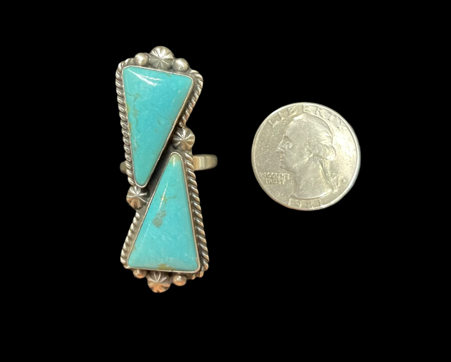 6.0-9.0 Adjustable Kingman Turquoise Ring by Alfred Martinez, Navajo