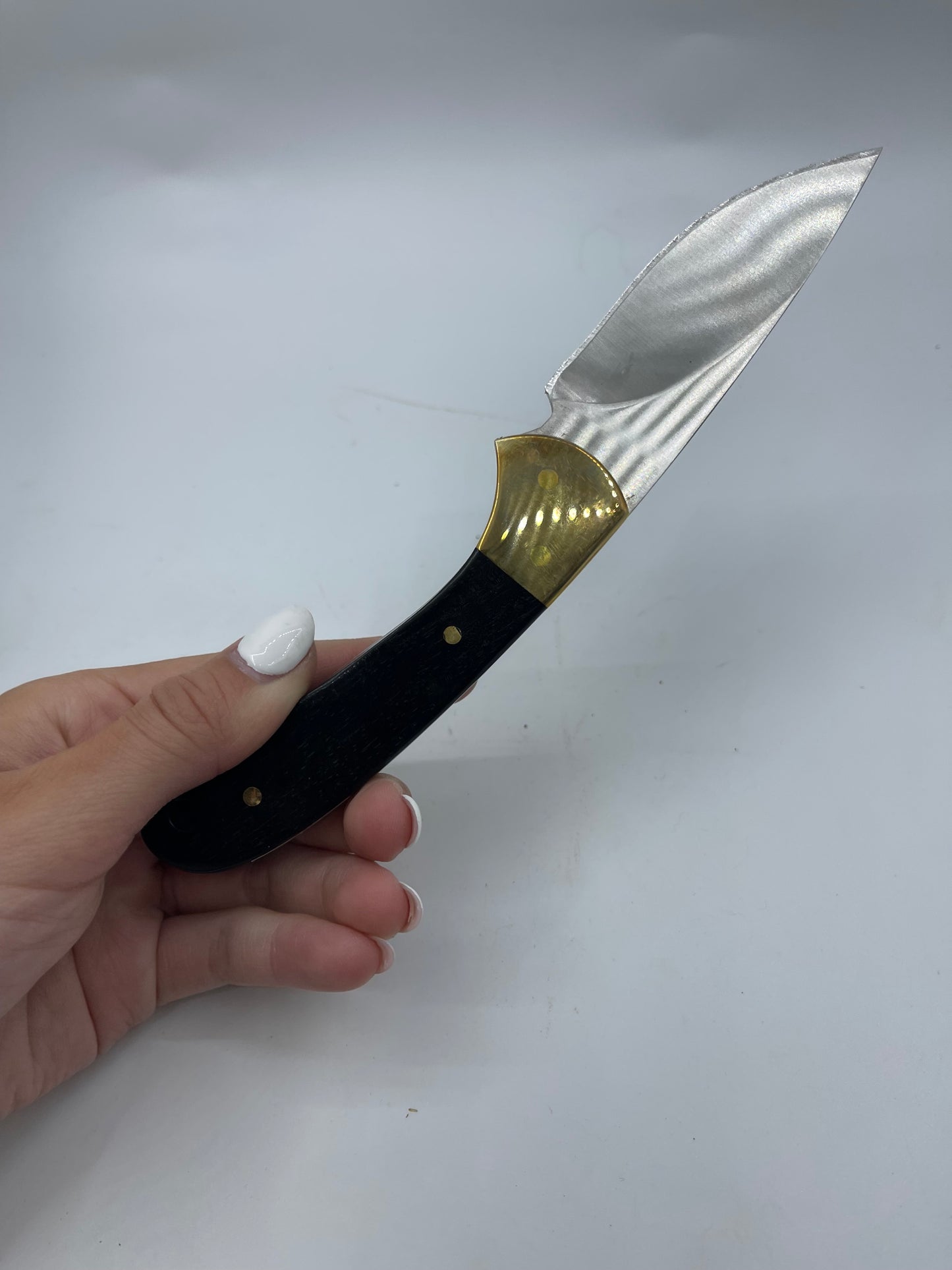 7 1/4" Buck Knife with Silver Inlaid Elk and Black Sheath, Navajo