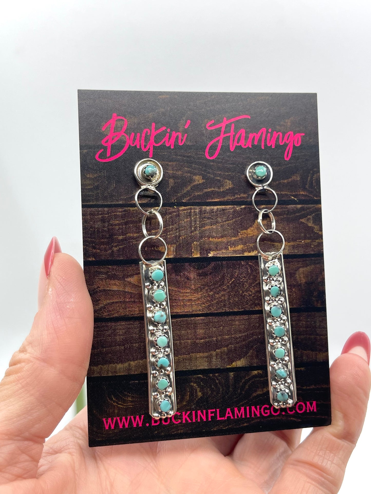 Zuni Turquoise Snake Eye Post Dangle Earrings by Joanne Cheama, Zuni