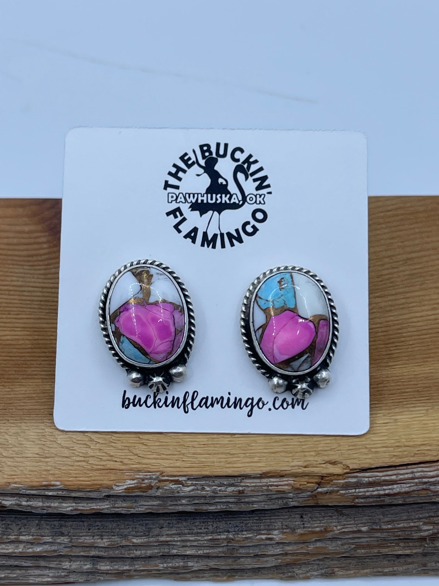 LOT 56 1/25    Cotton Candy Post Oval Earrings by Eugene Belone, Navajo