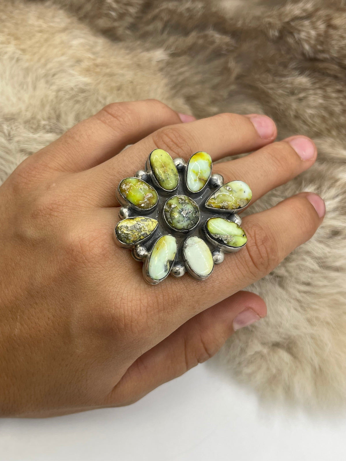 Adjustable 5.0-11.0 Sonoran Gold Turquoise Cluster Ring Stamped PN