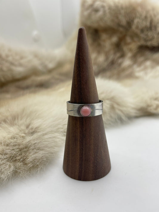 7.0 Pink Conch Stone Ring by Gary Sandoval, Navajo