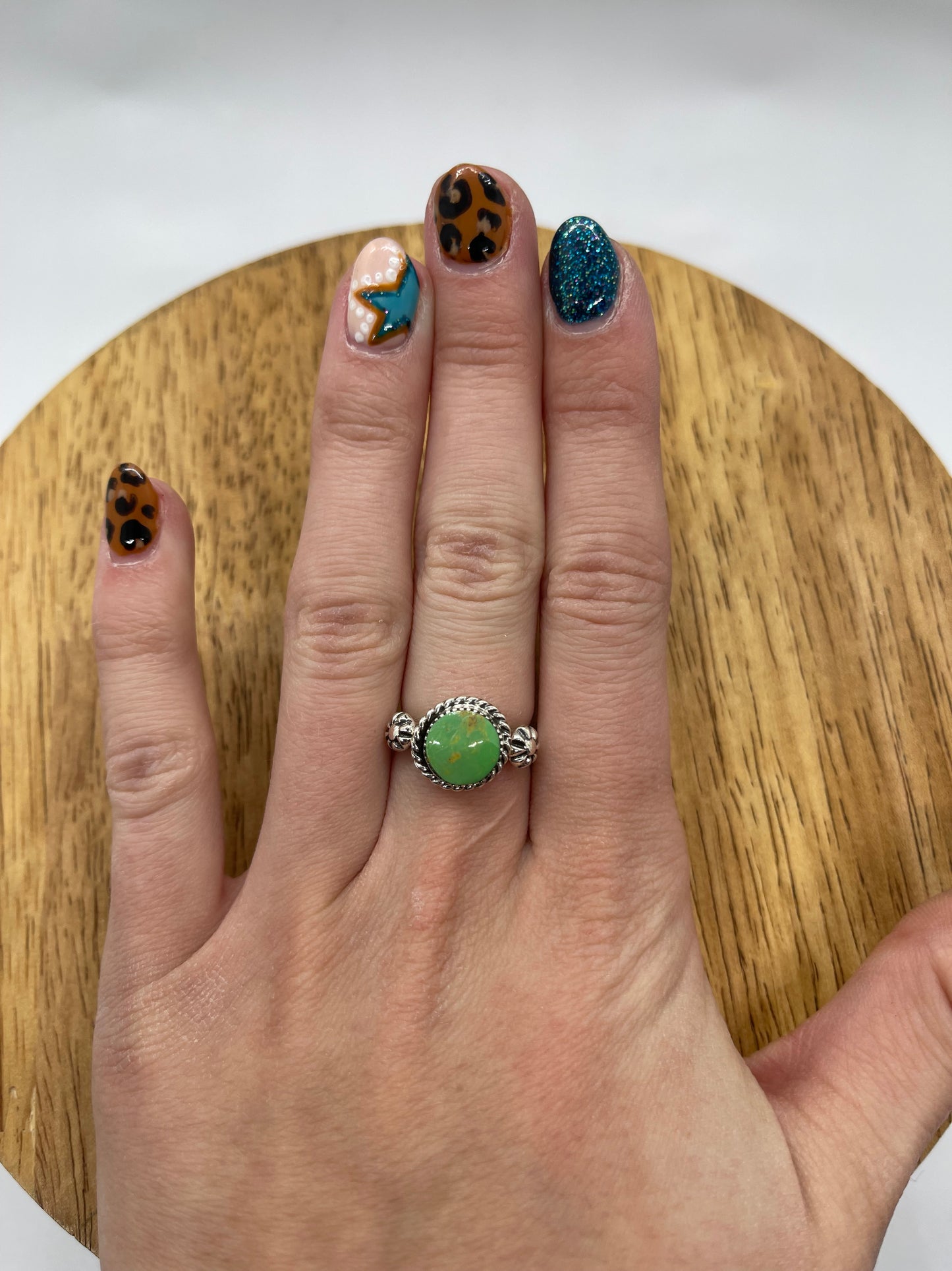 4.0 Green Gaspeite Ring by Mike Smith, Navajo
