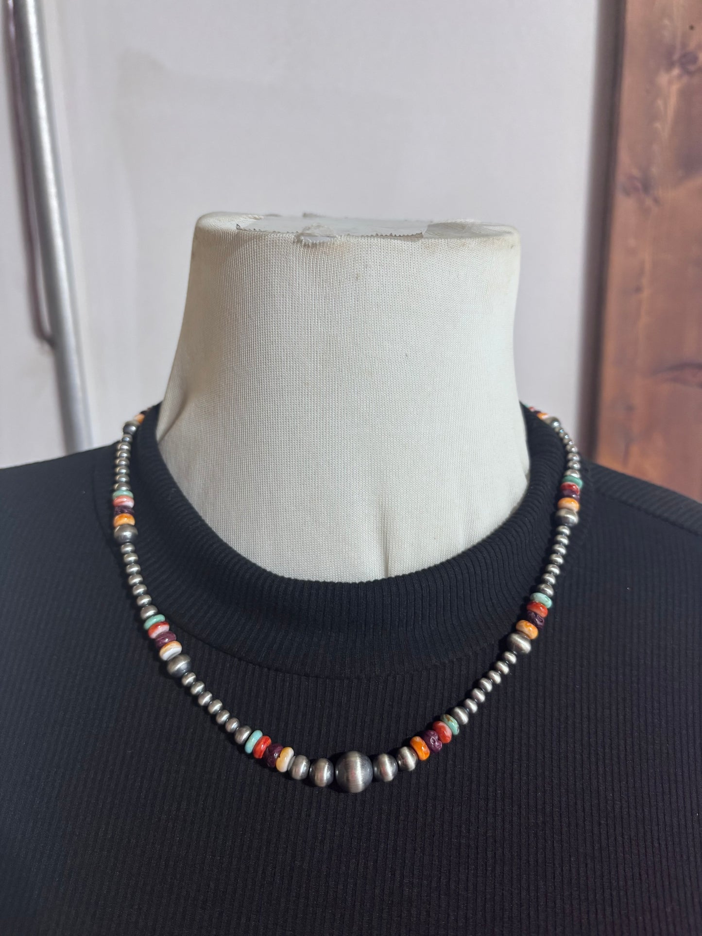 18"+1.5" 4mm-10mm Multi Stone Navajo Pearls