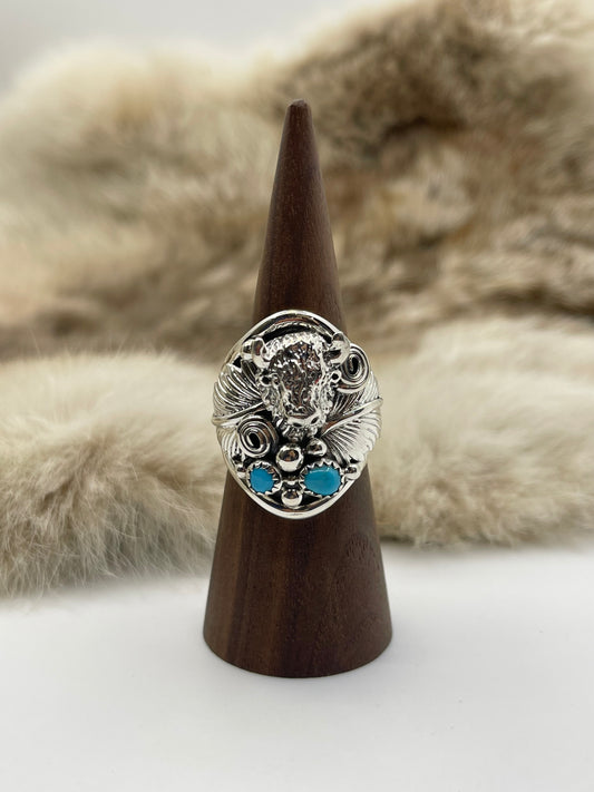 10.5 Buffalo Ring with Turquoise by Darrell Morgan, Navajo