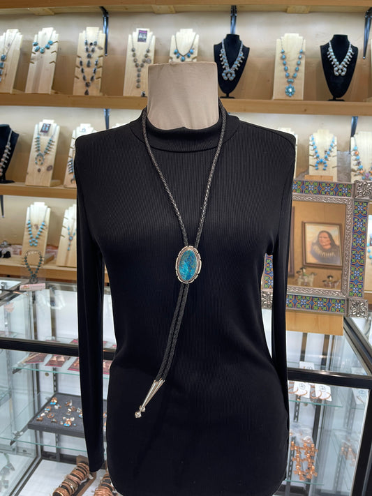Azurite Bolo Tie by Joelias Draper, Navajo