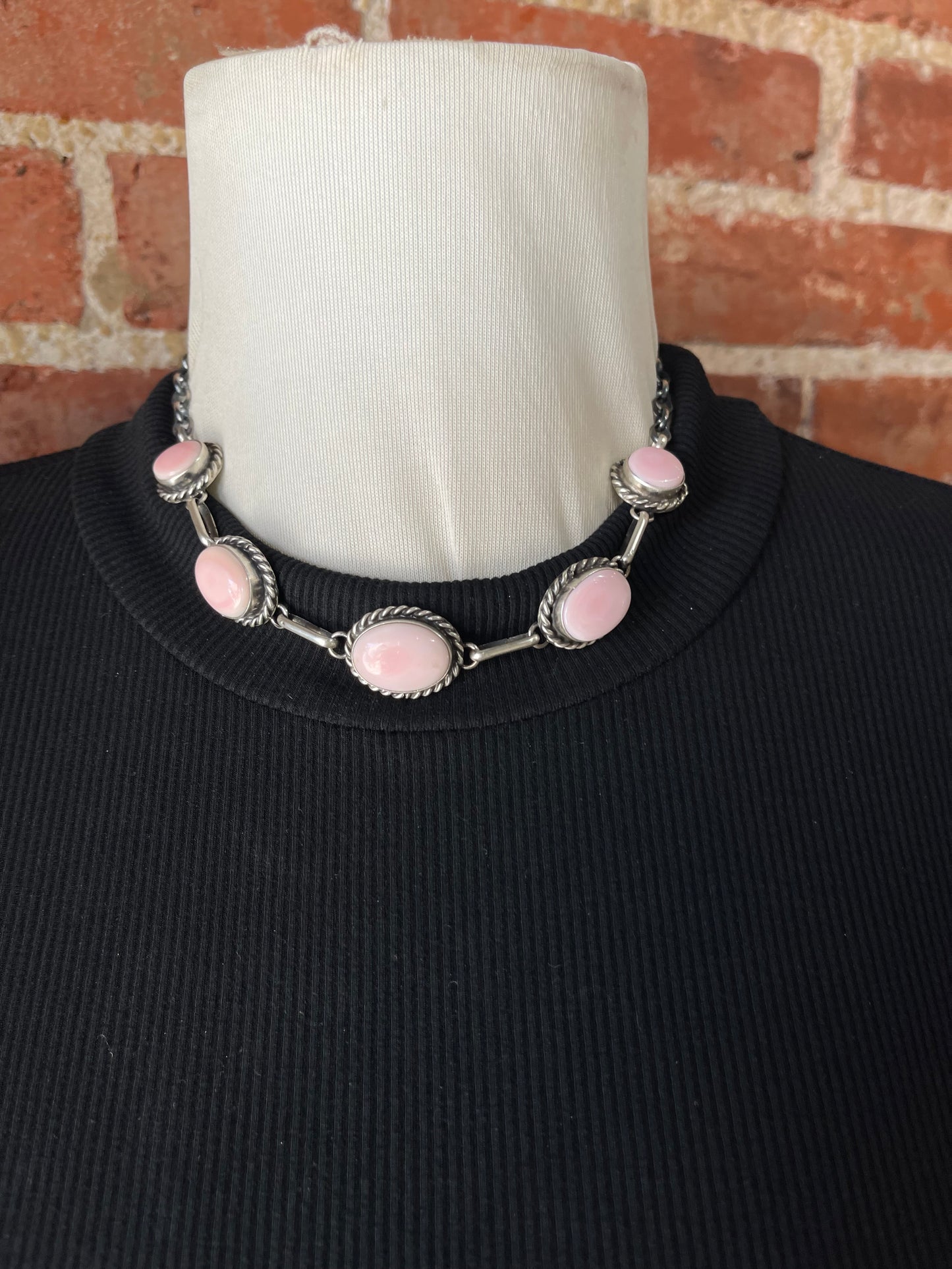16" Pink Conch Shell Choker Necklace by Augustine Largo, Navajo